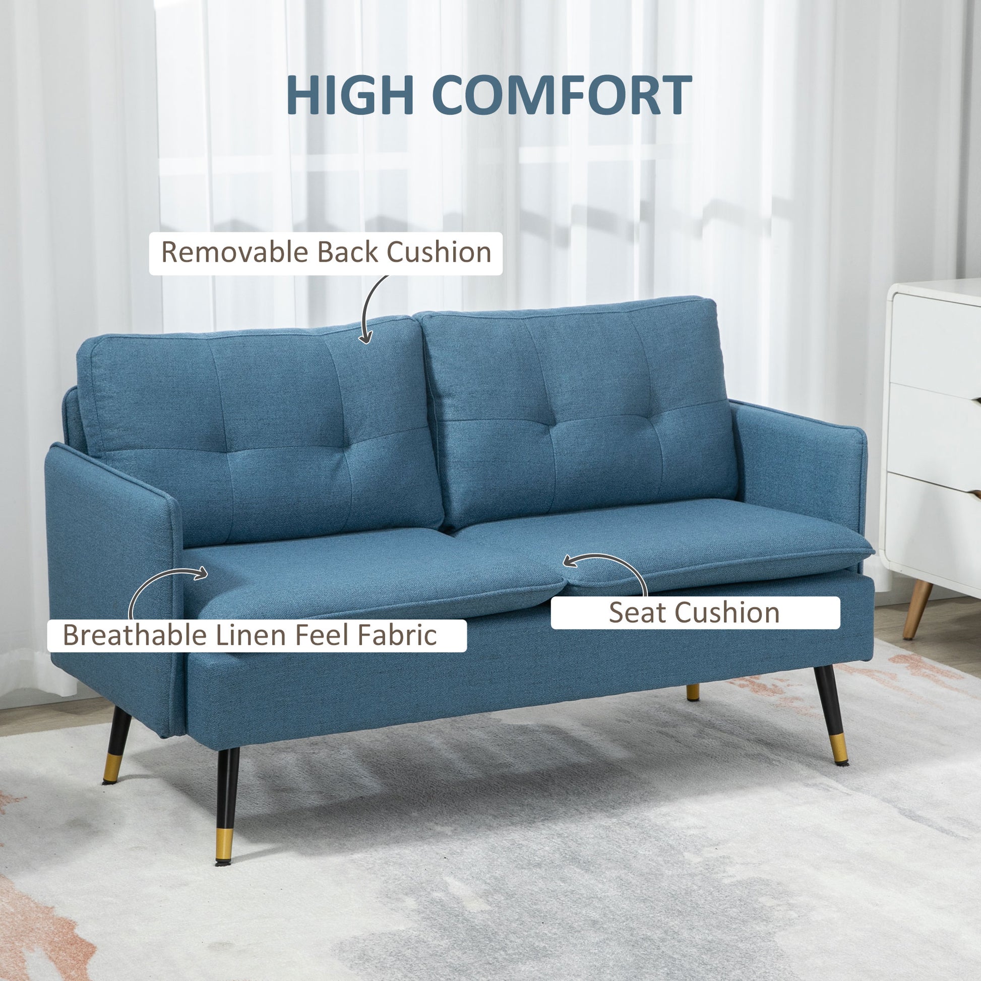 Loveseat Sofa 55" Linen Grey Button Tufted-DECOROLALA
