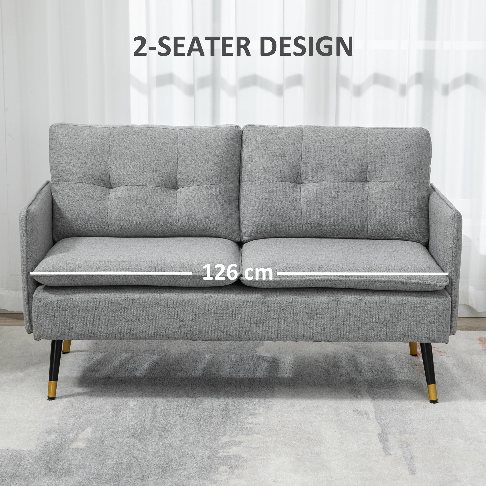 Loveseat Sofa 55" Linen Grey Button Tufted-DECOROLALA