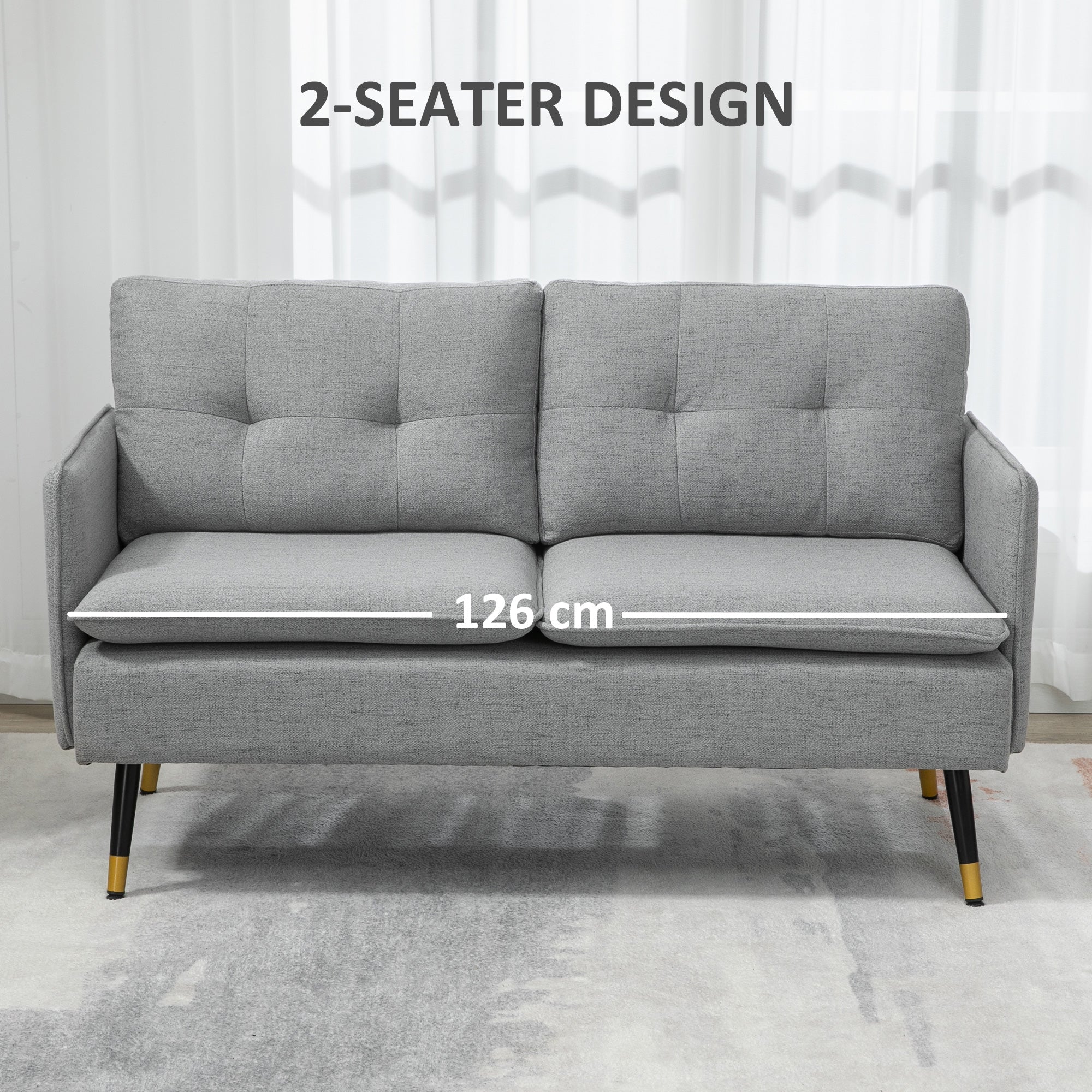 Loveseat Sofa 55" Linen Grey Button Tufted-DECOROLALA