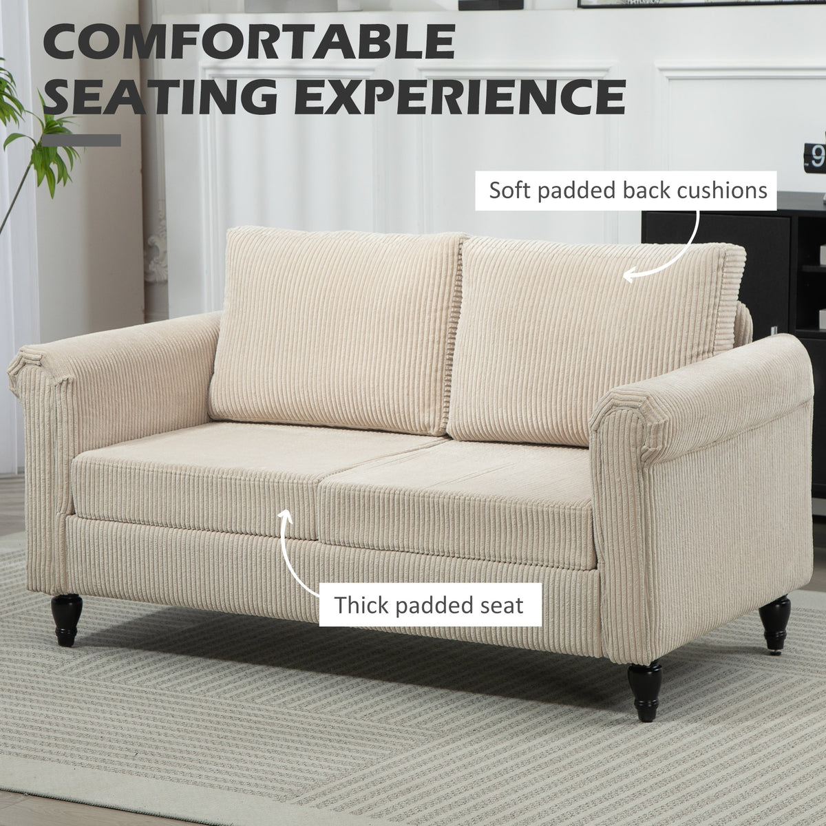 Loveseat Sofa - Beige 2 Seater Rolled Arms-Loveseat Sofas-DECOROLALA