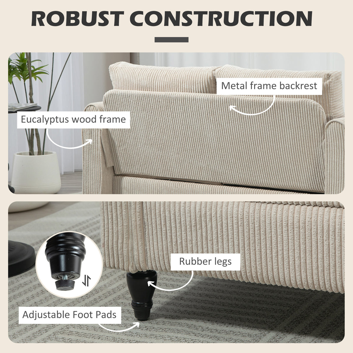 Loveseat Sofa - Beige 2 Seater Rolled Arms-Loveseat Sofas-DECOROLALA