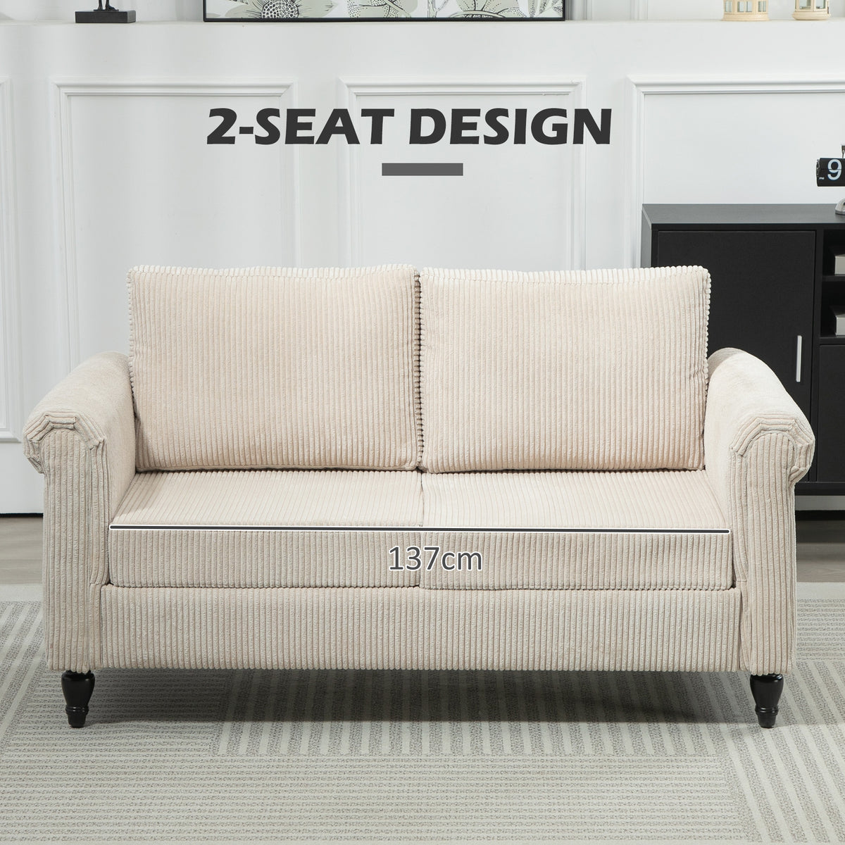 Loveseat Sofa - Beige 2 Seater Rolled Arms-Loveseat Sofas-DECOROLALA