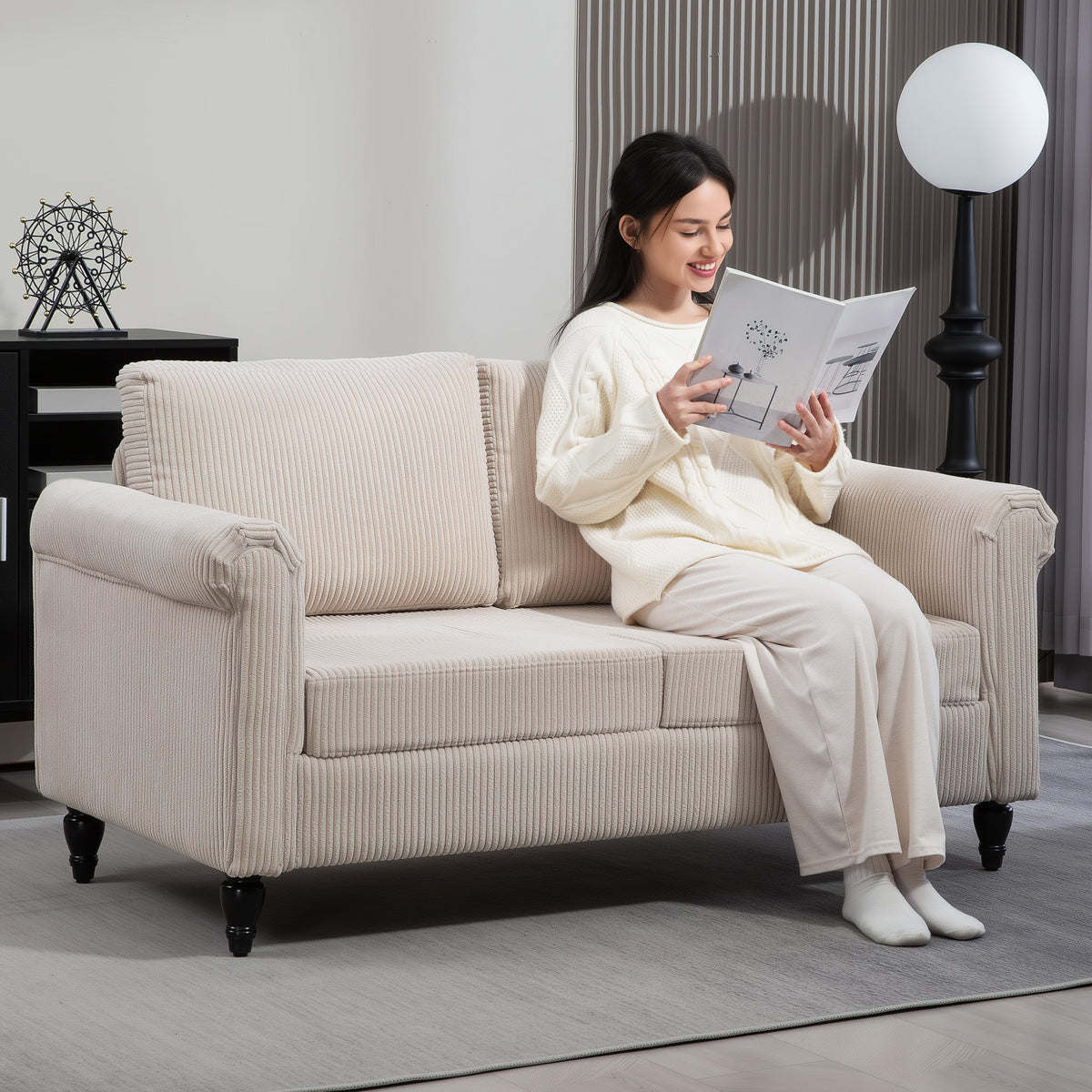 Loveseat Sofa - Beige 2 Seater Rolled Arms-Loveseat Sofas-DECOROLALA