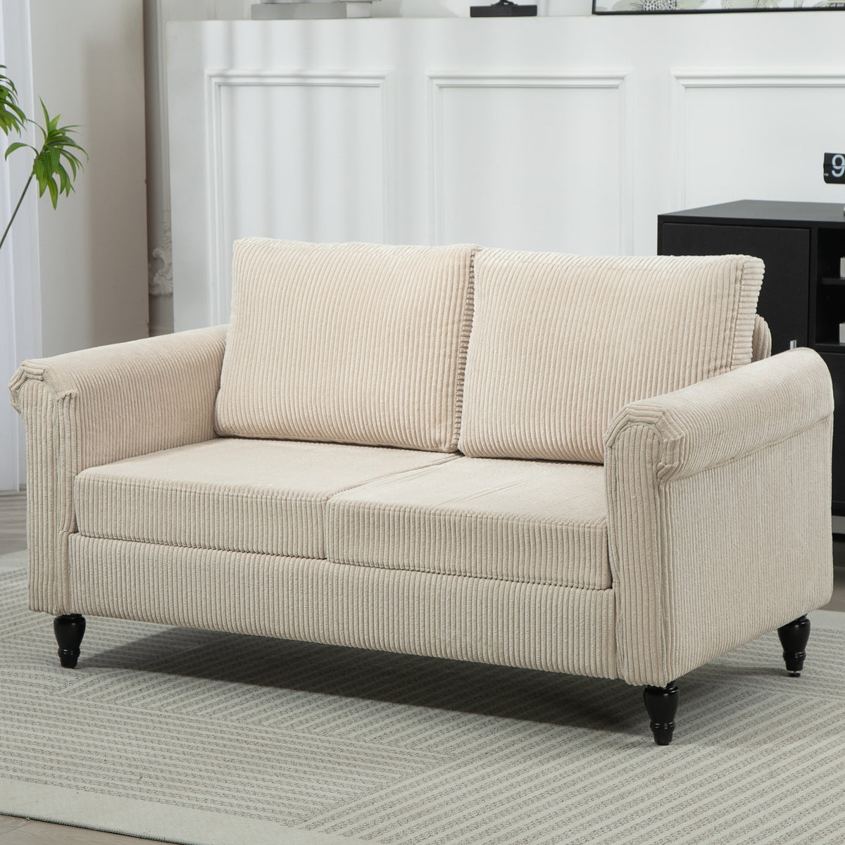 Loveseat Sofa - Beige 2 Seater Rolled Arms-Loveseat Sofas-DECOROLALA