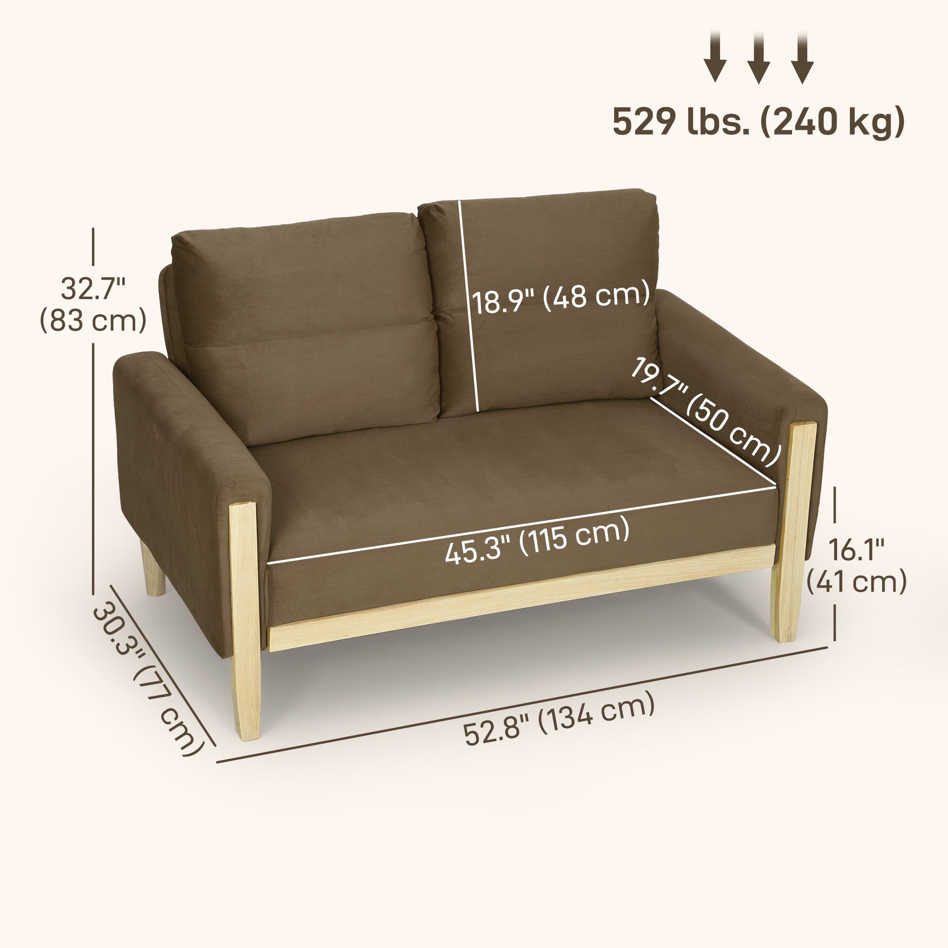 Loveseat Sofa - Brown Velvet 52.8" Modern-DECOROLALA