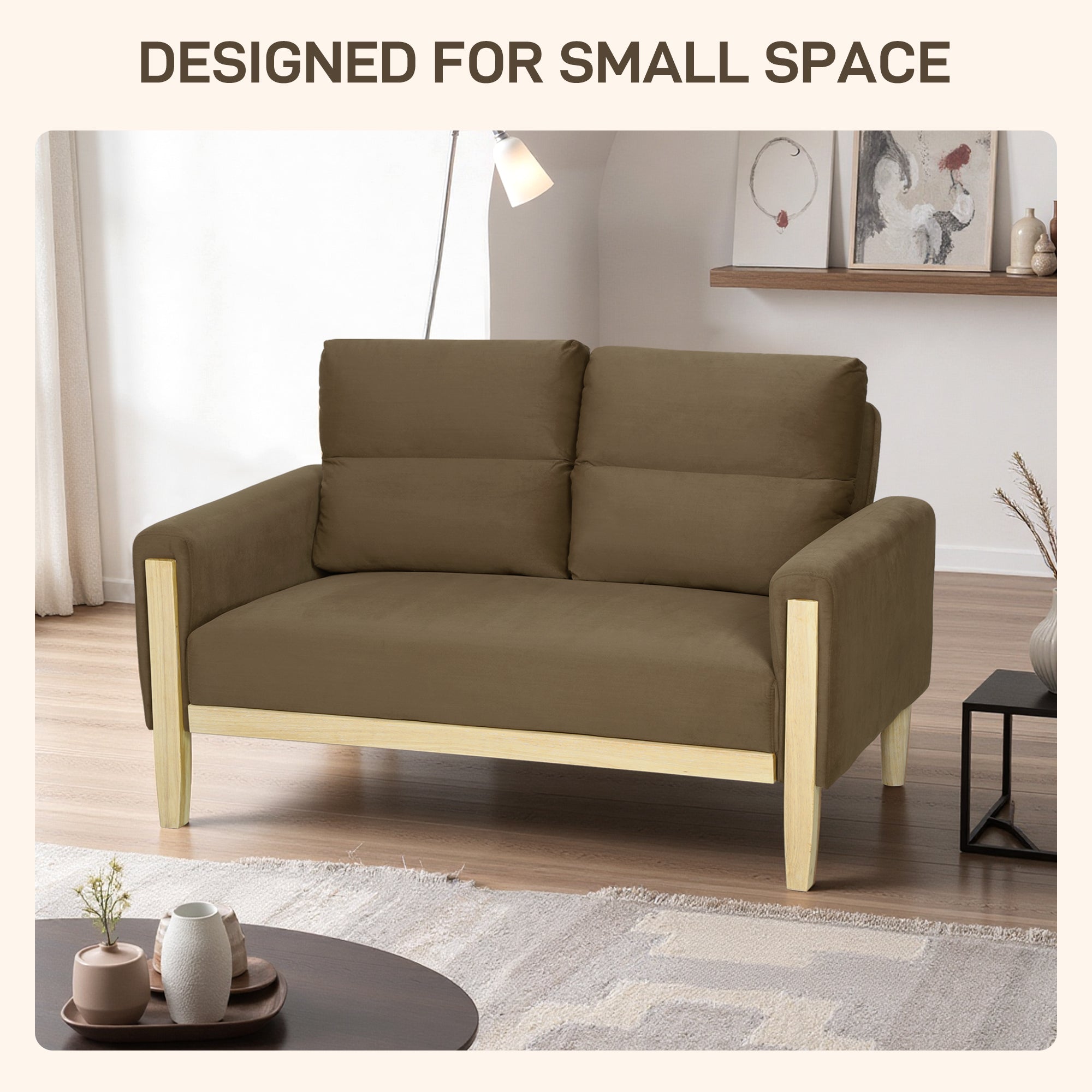 Loveseat Sofa - Brown Velvet 52.8" Modern-DECOROLALA