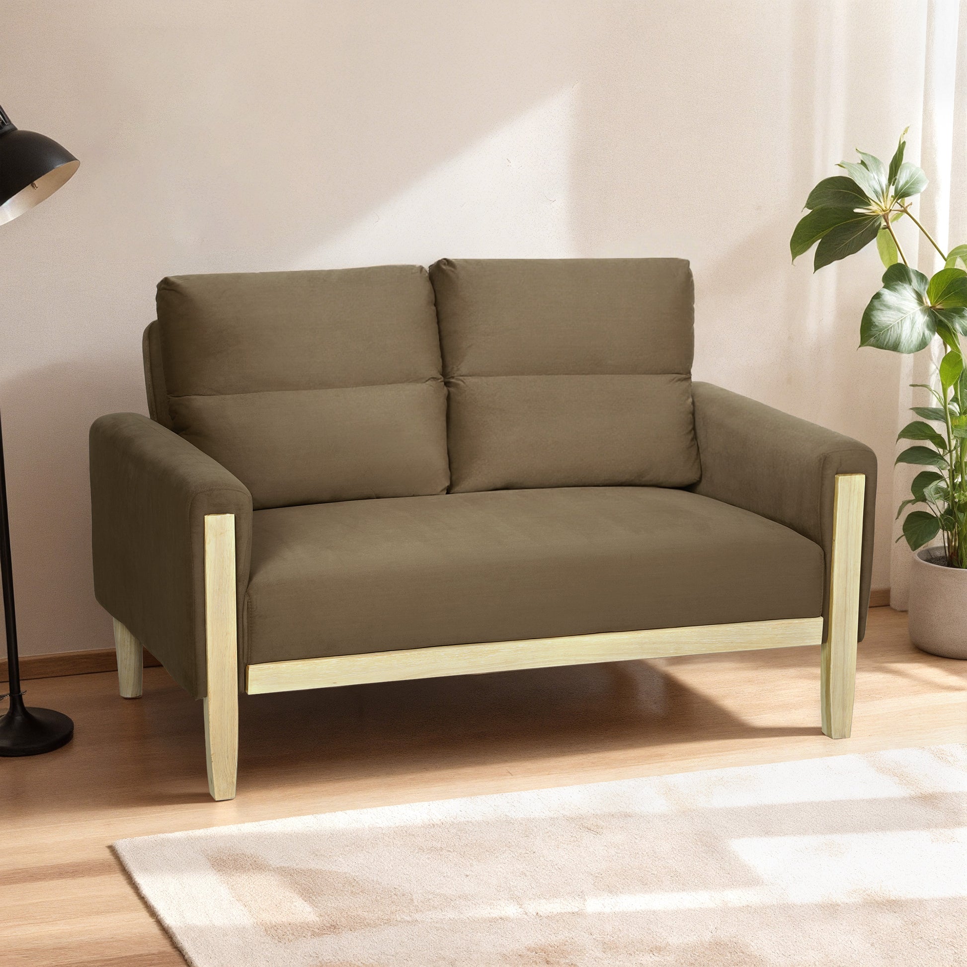 Loveseat Sofa - Brown Velvet 52.8" Modern-DECOROLALA