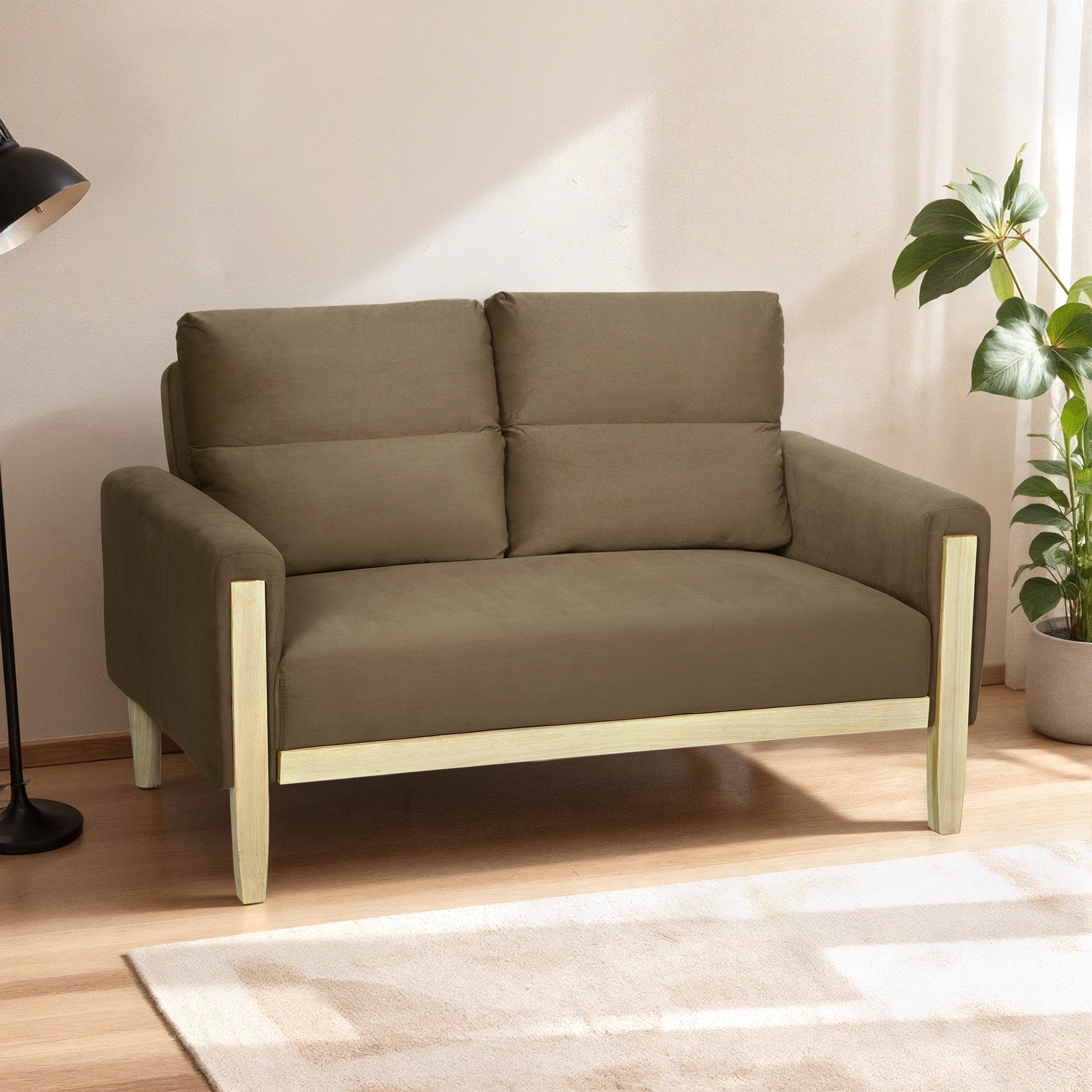 Loveseat Sofa - Brown Velvet 52.8" Modern-DECOROLALA
