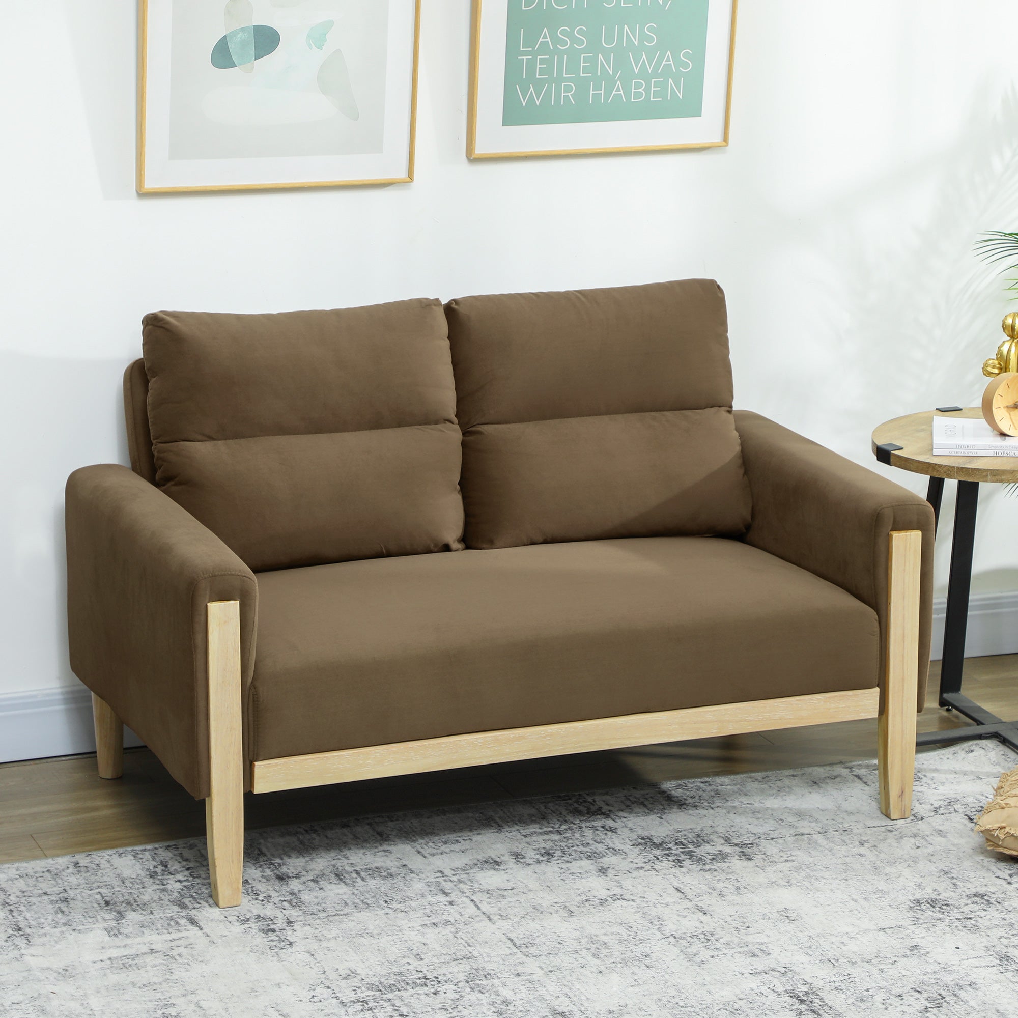 Loveseat Sofa - Brown Velvet 52.8" Modern-DECOROLALA