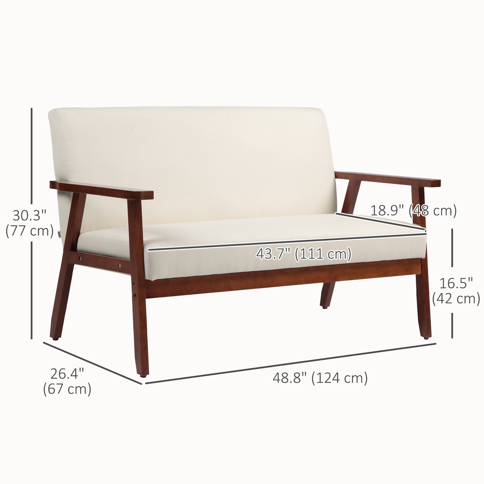 Loveseat Sofa - Cream White Linen 2-Seater-DECOROLALA