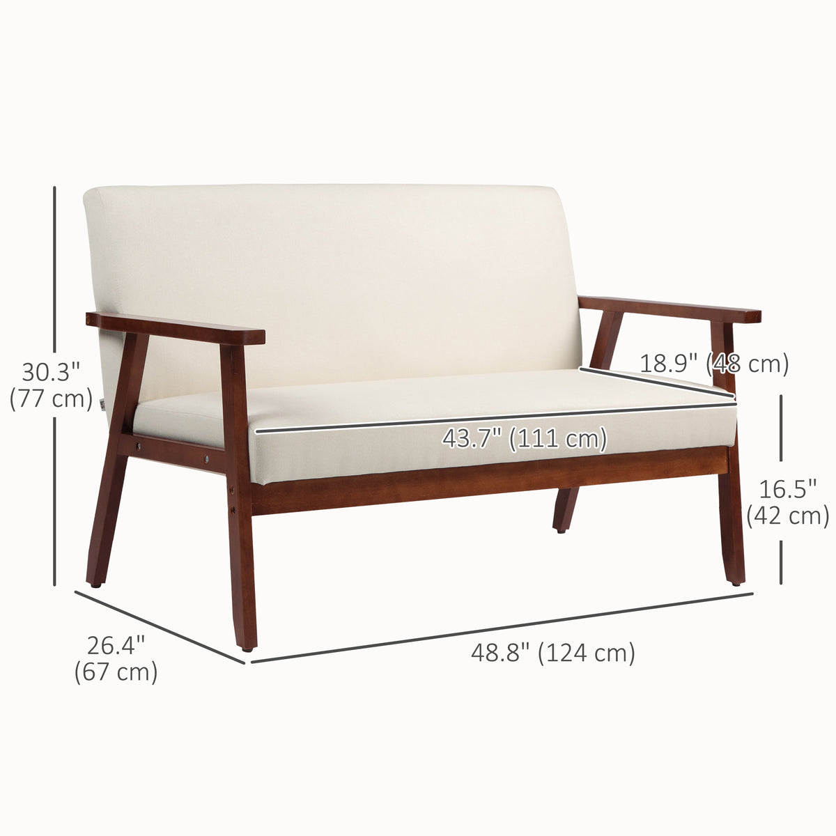 Loveseat Sofa - Cream White Linen 2-Seater-DECOROLALA