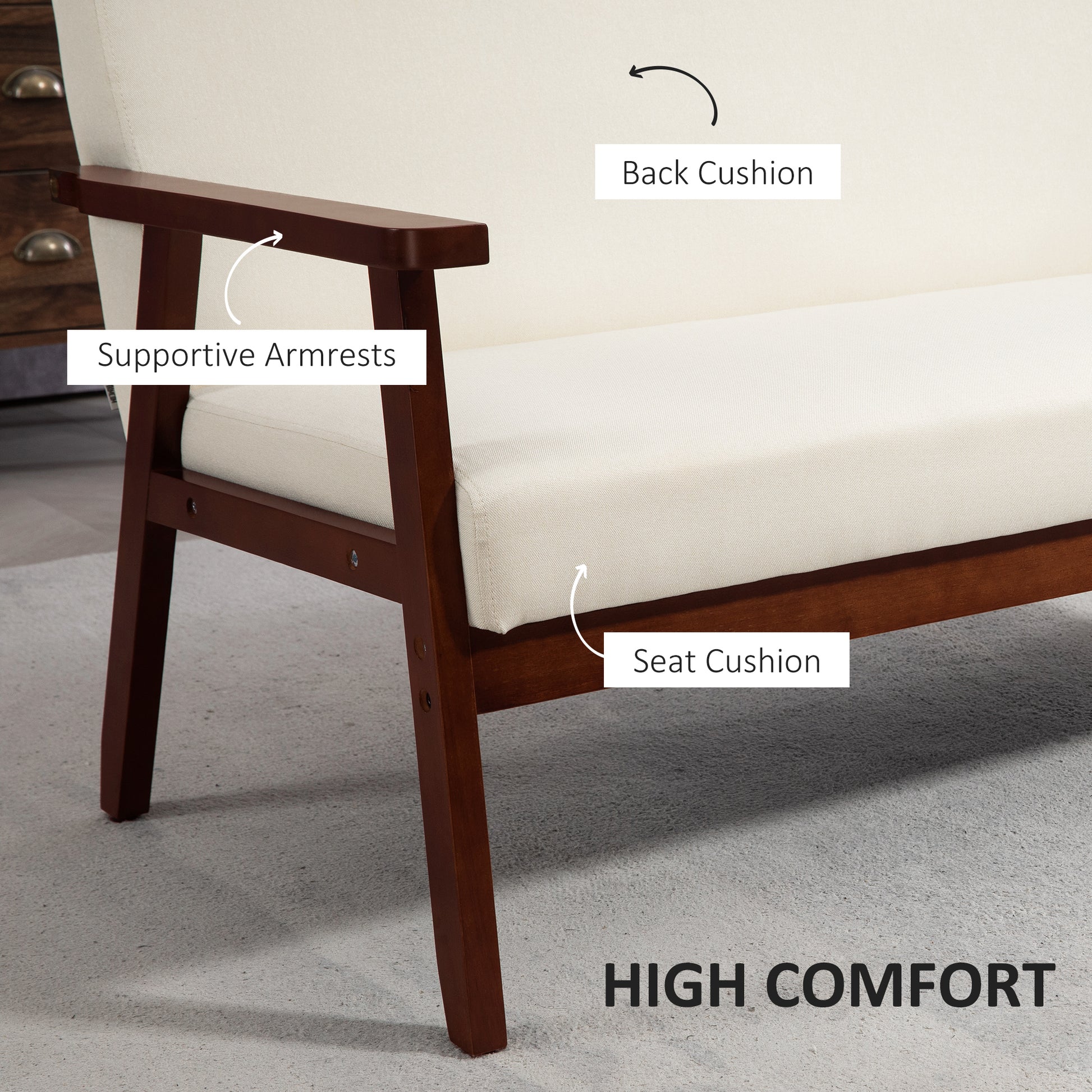 Loveseat Sofa - Cream White Linen 2-Seater-DECOROLALA