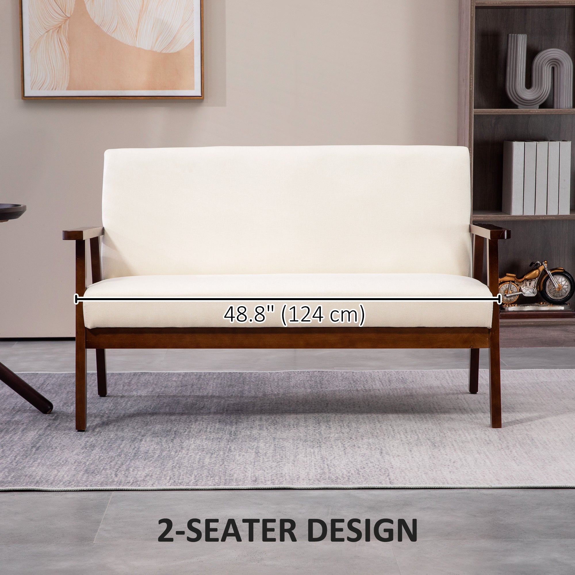 Loveseat Sofa - Cream White Linen 2-Seater-DECOROLALA