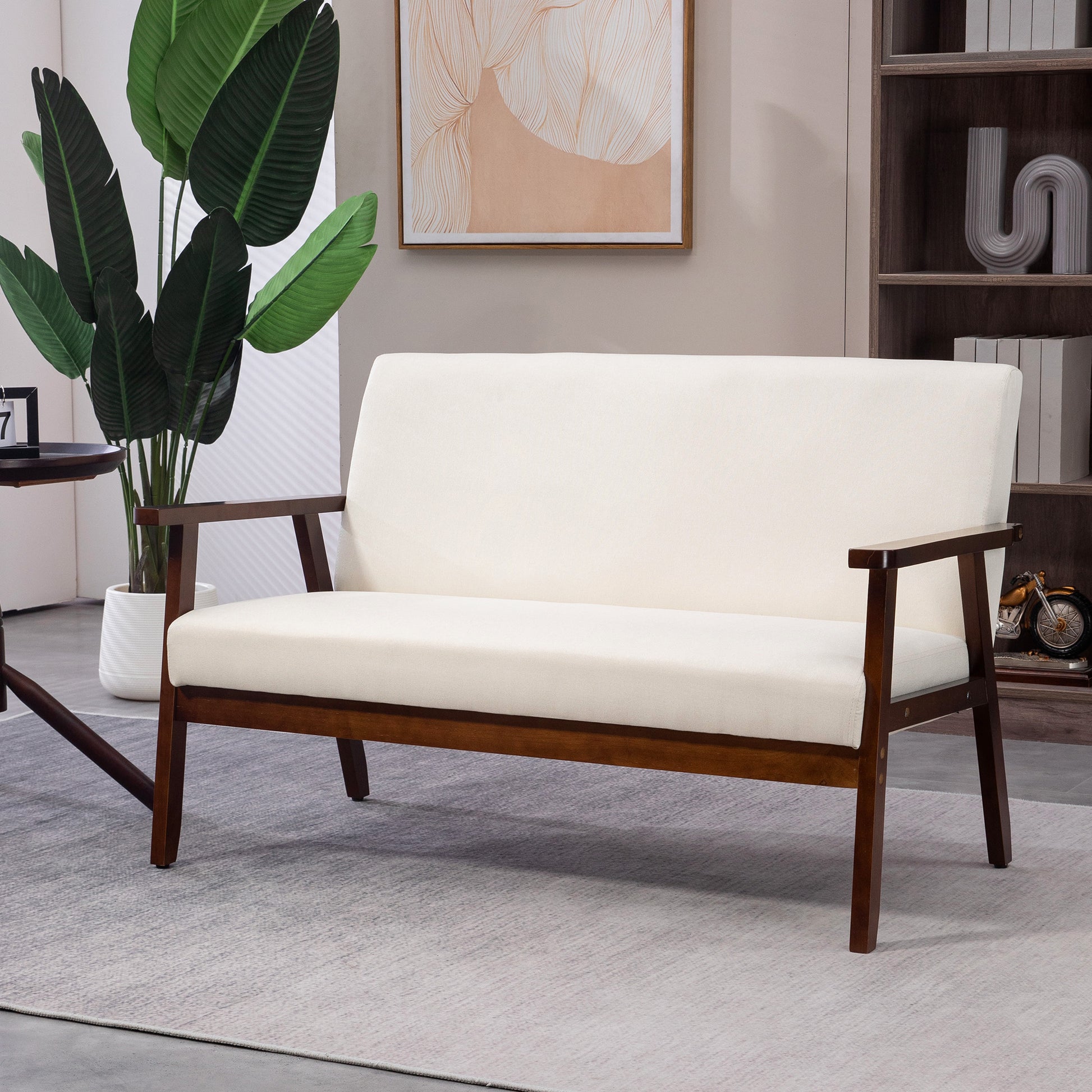 Loveseat Sofa - Cream White Linen 2-Seater-DECOROLALA