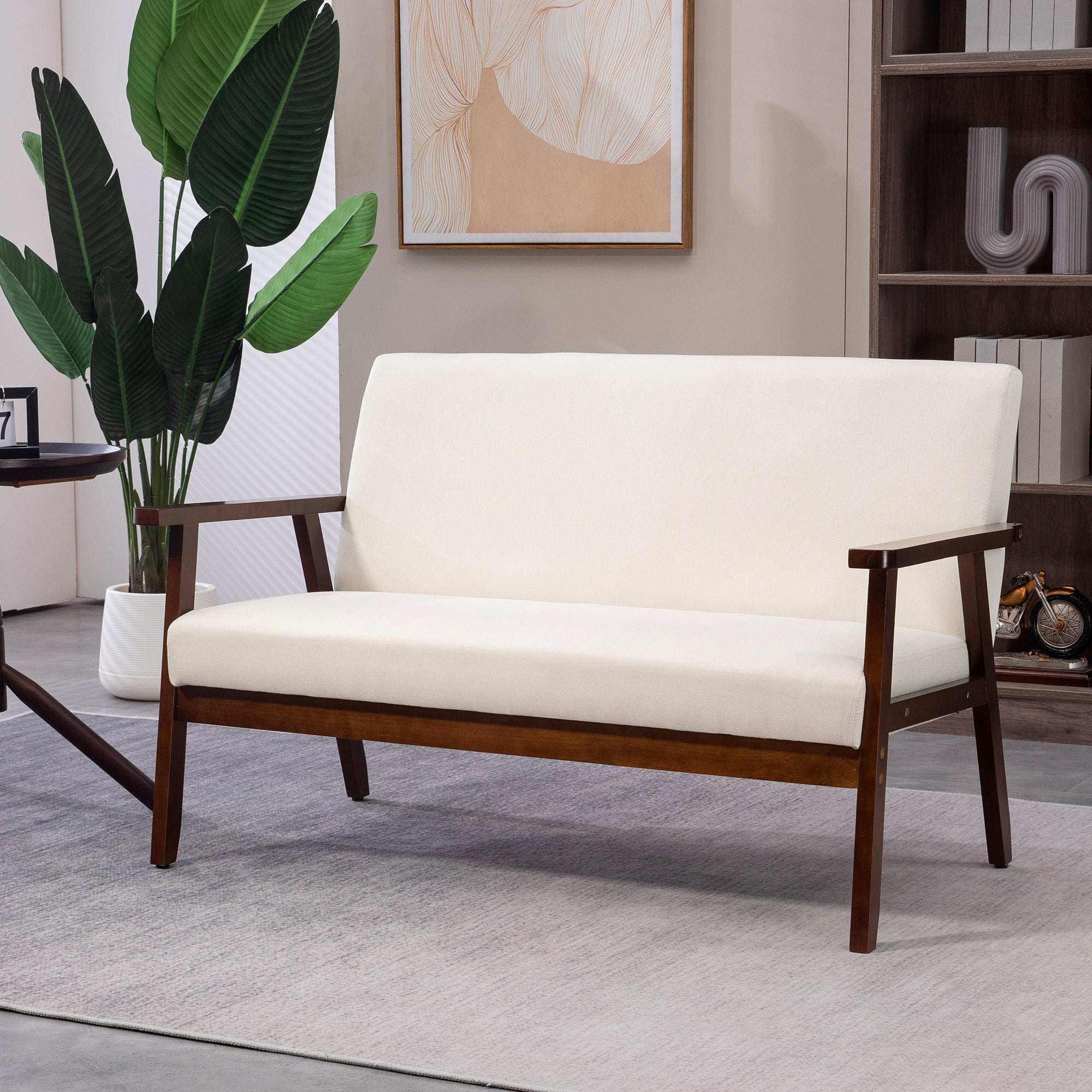 Loveseat Sofa - Cream White Linen 2-Seater-DECOROLALA