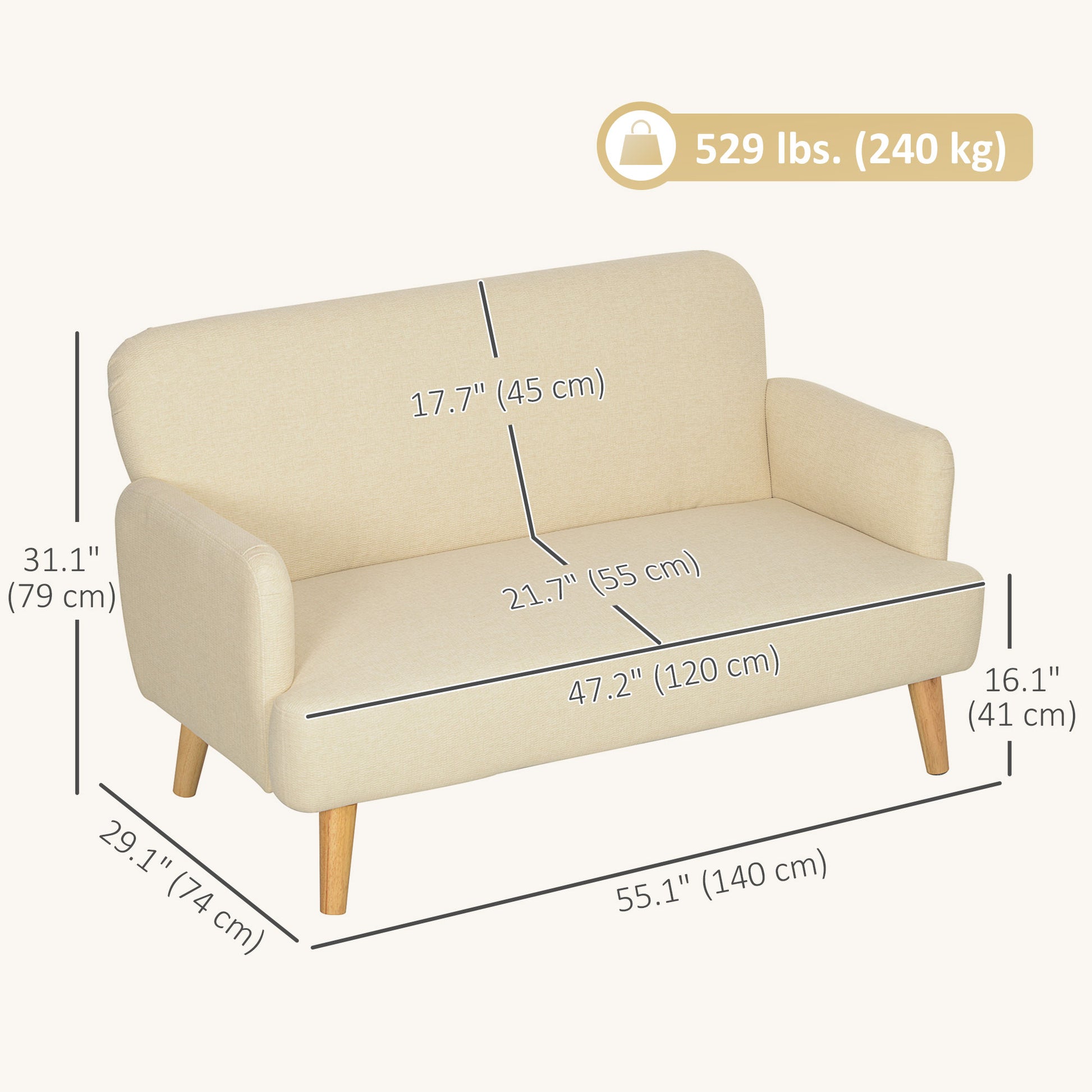 Loveseat Sofa - Cream White Velvet 2 Seater-DECOROLALA