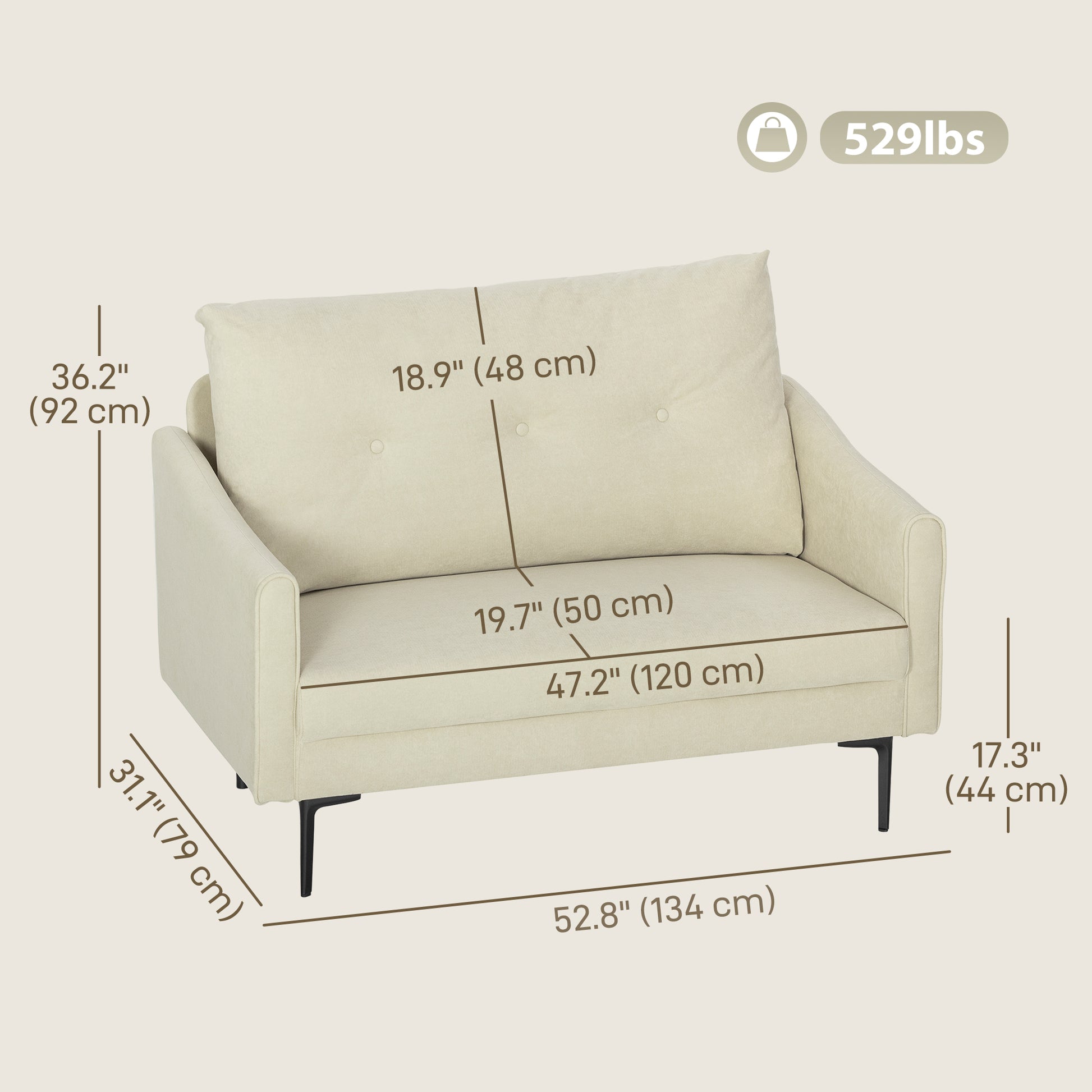 Loveseat Sofa - Cream White Velvet 2 Seater-DECOROLALA