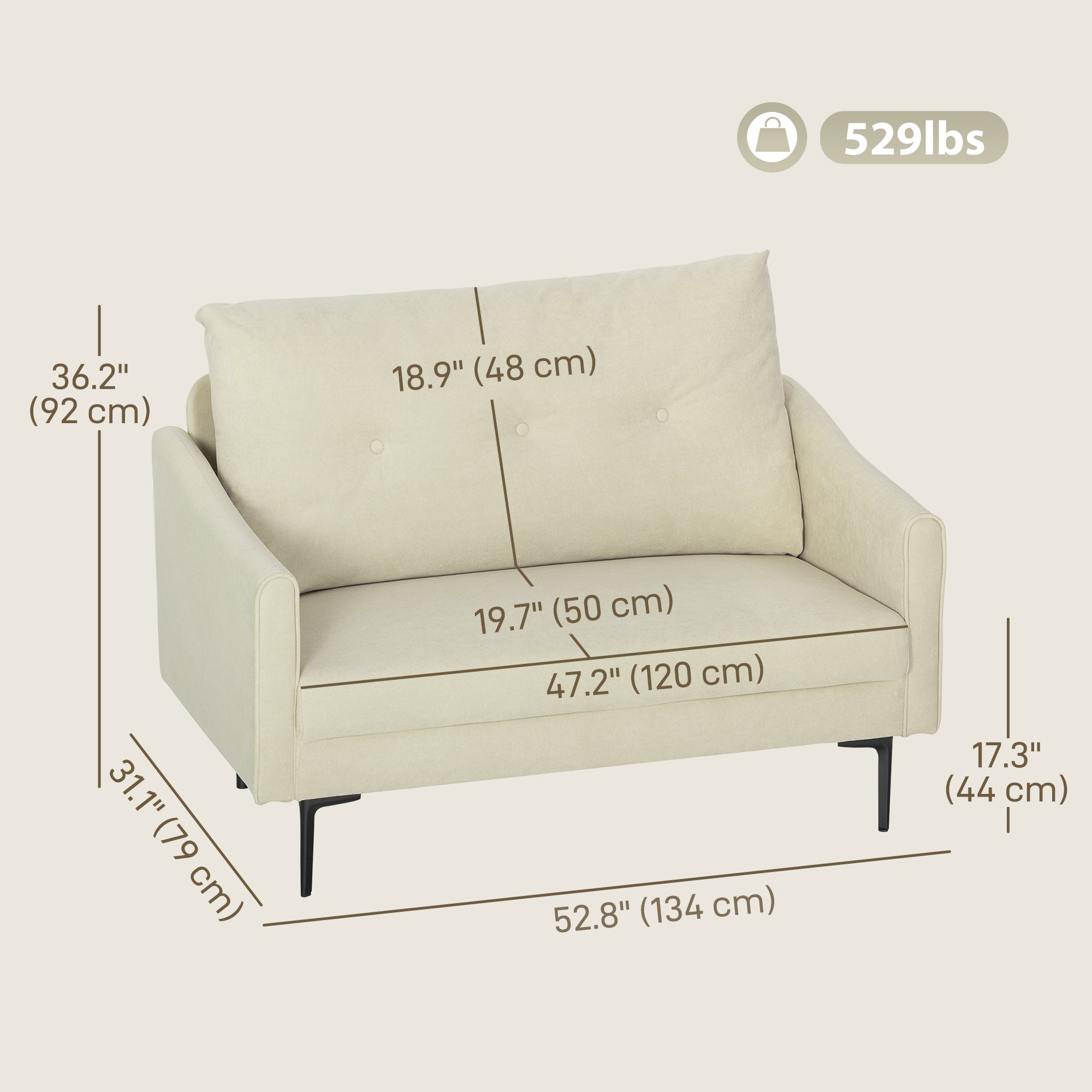 Loveseat Sofa - Cream White Velvet 2 Seater-DECOROLALA
