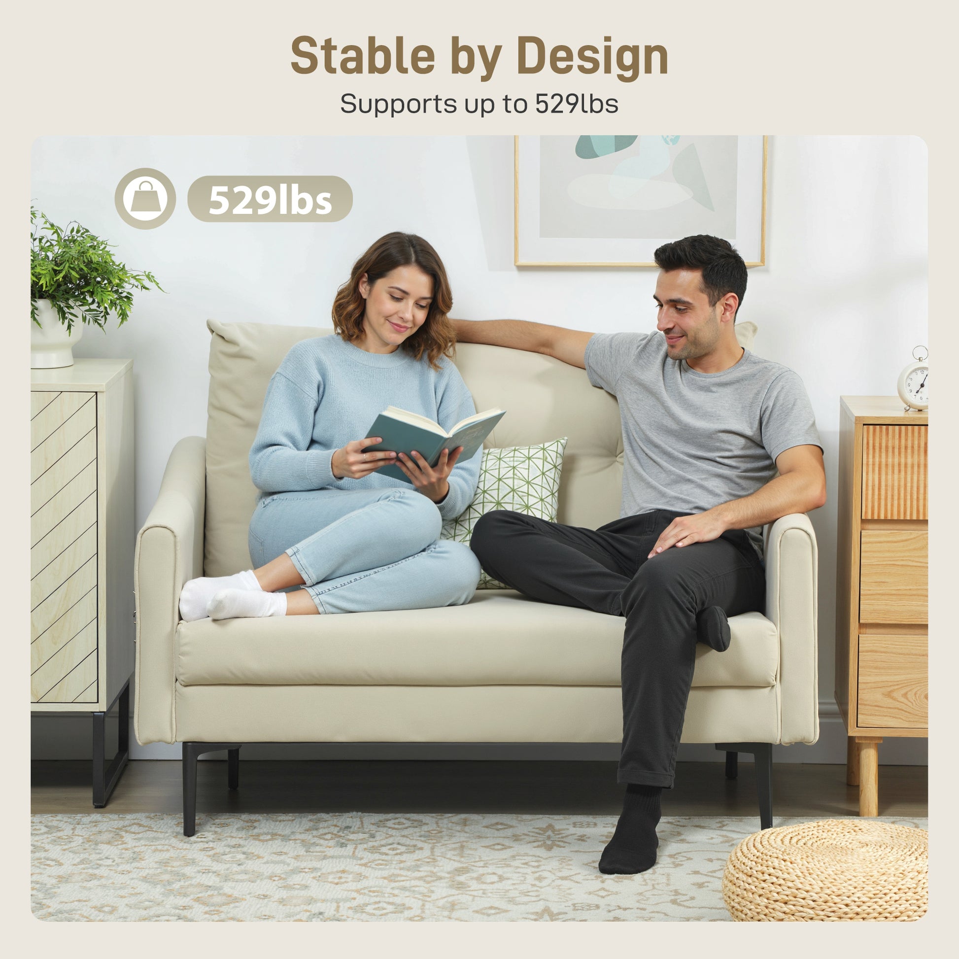 Loveseat Sofa - Cream White Velvet 2 Seater-DECOROLALA
