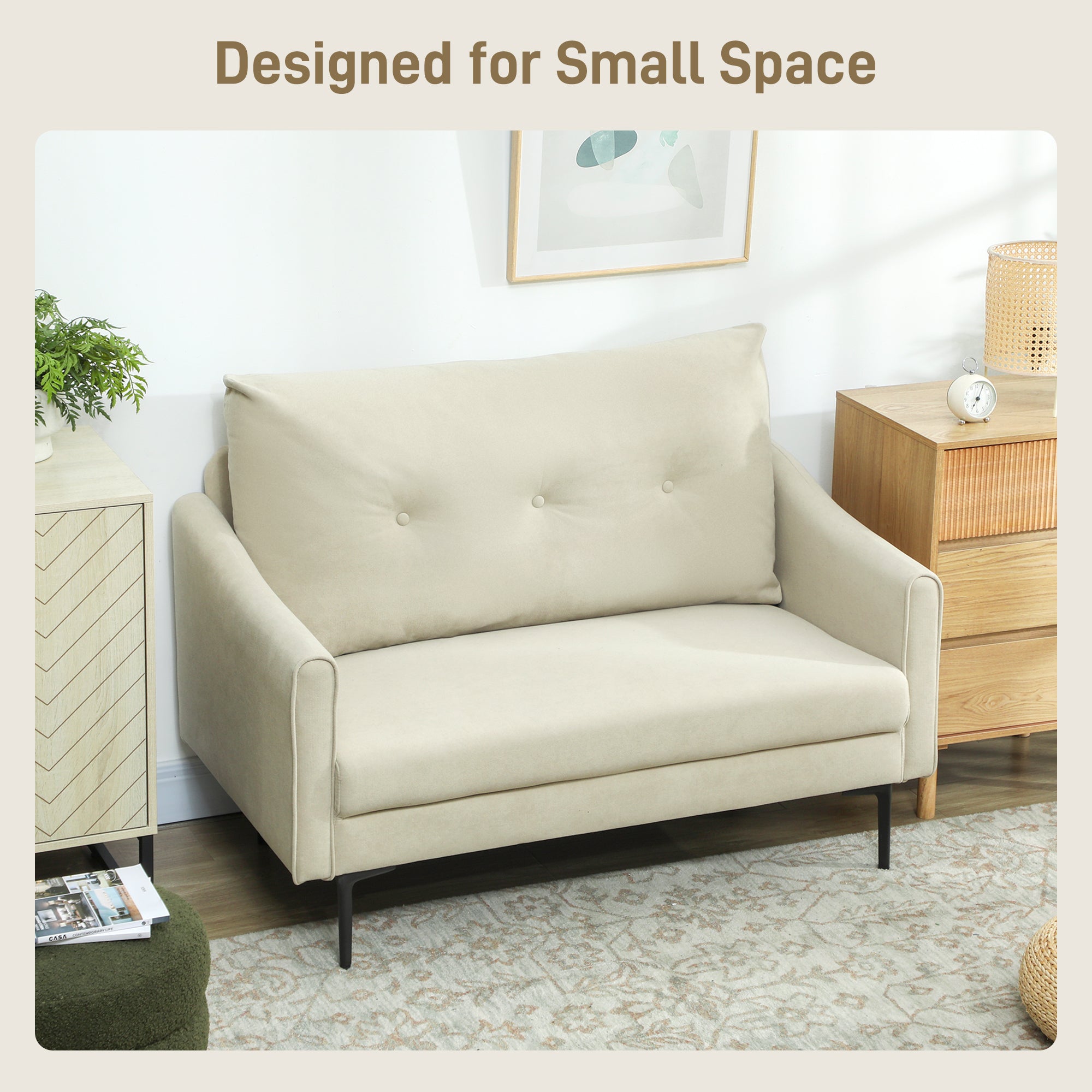 Loveseat Sofa - Cream White Velvet 2 Seater-DECOROLALA