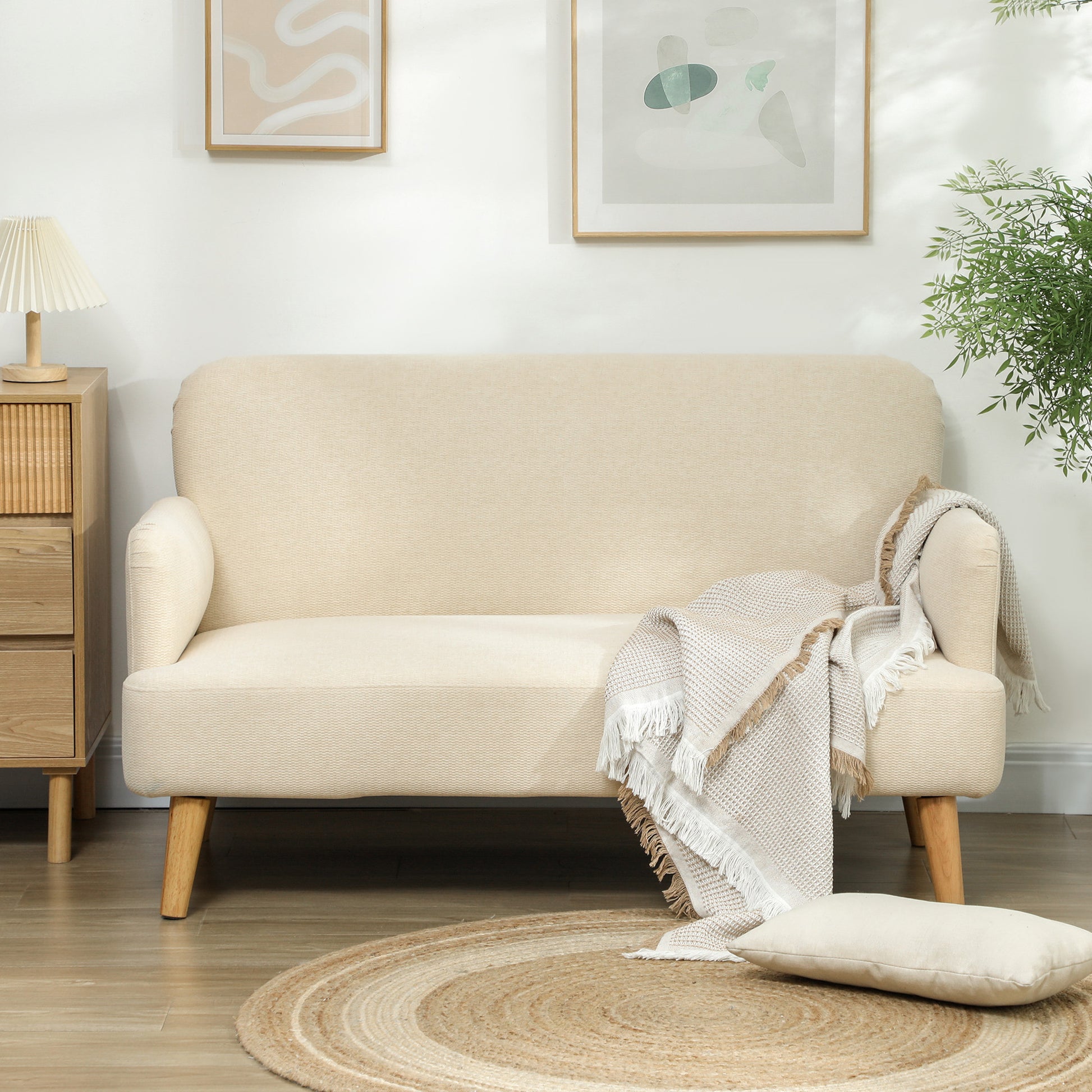 Loveseat Sofa - Cream White Velvet 2 Seater-DECOROLALA