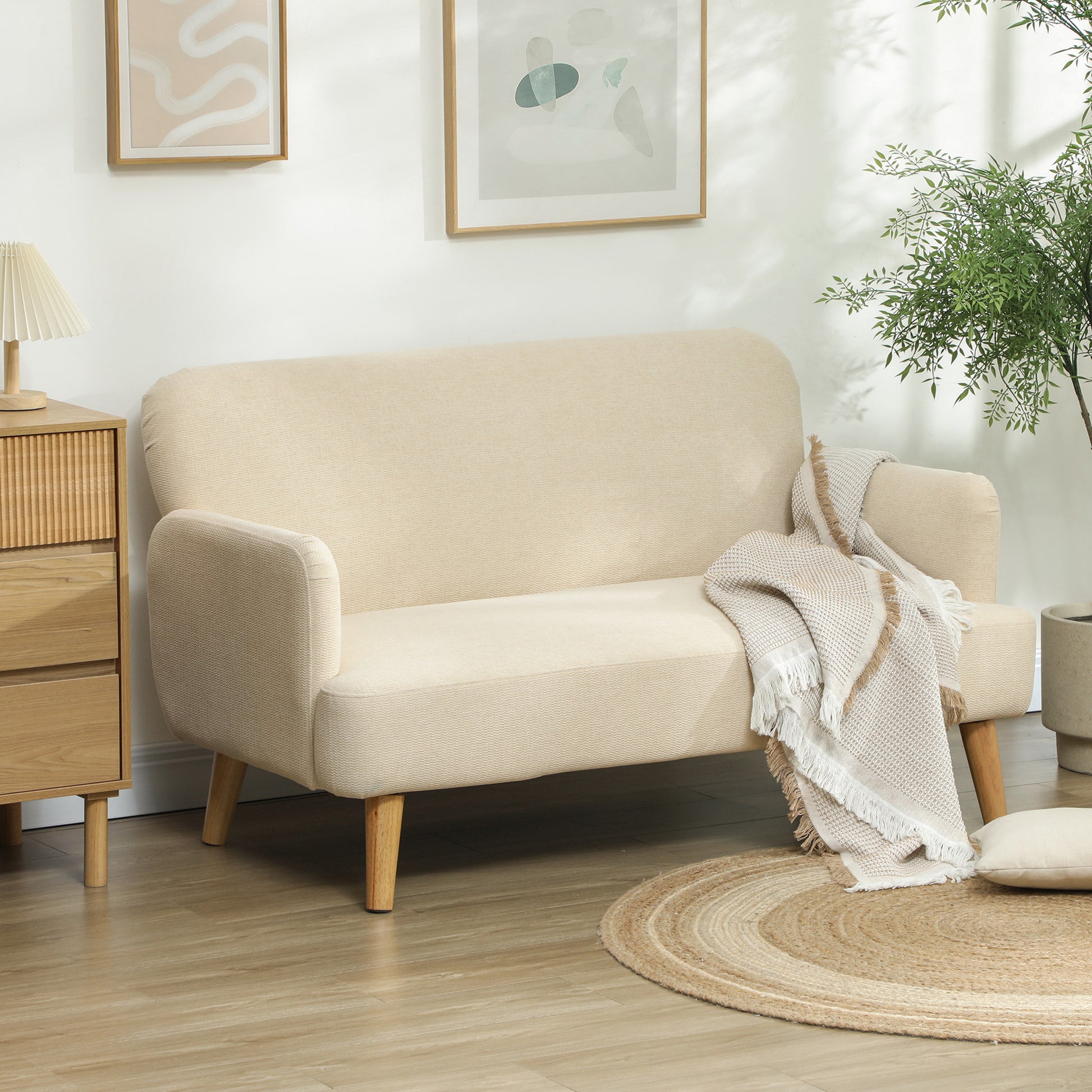 Loveseat Sofa - Cream White Velvet 2 Seater-DECOROLALA