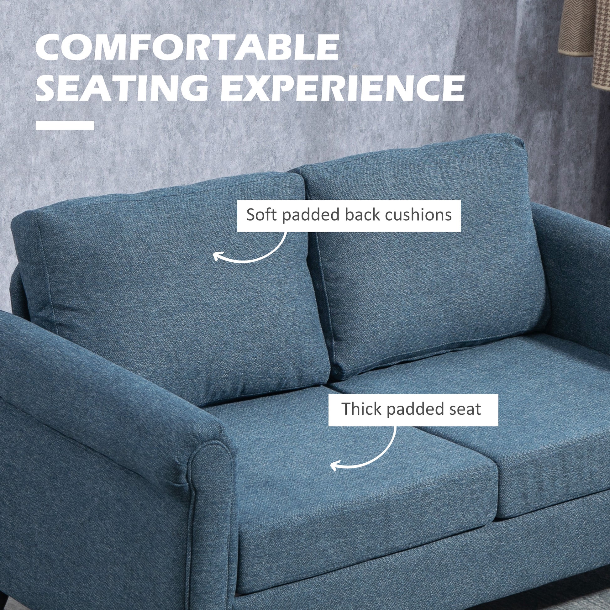 Loveseat Sofa - Dark Blue Rolled Arms 57.9"-DECOROLALA
