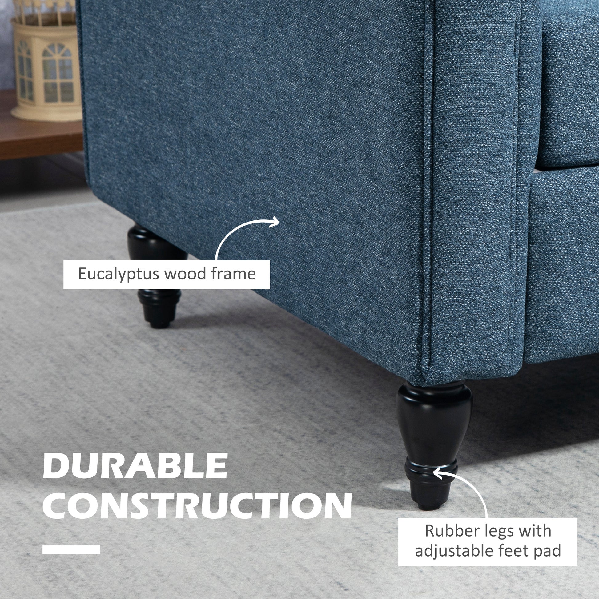 Loveseat Sofa - Dark Blue Rolled Arms 57.9"-DECOROLALA