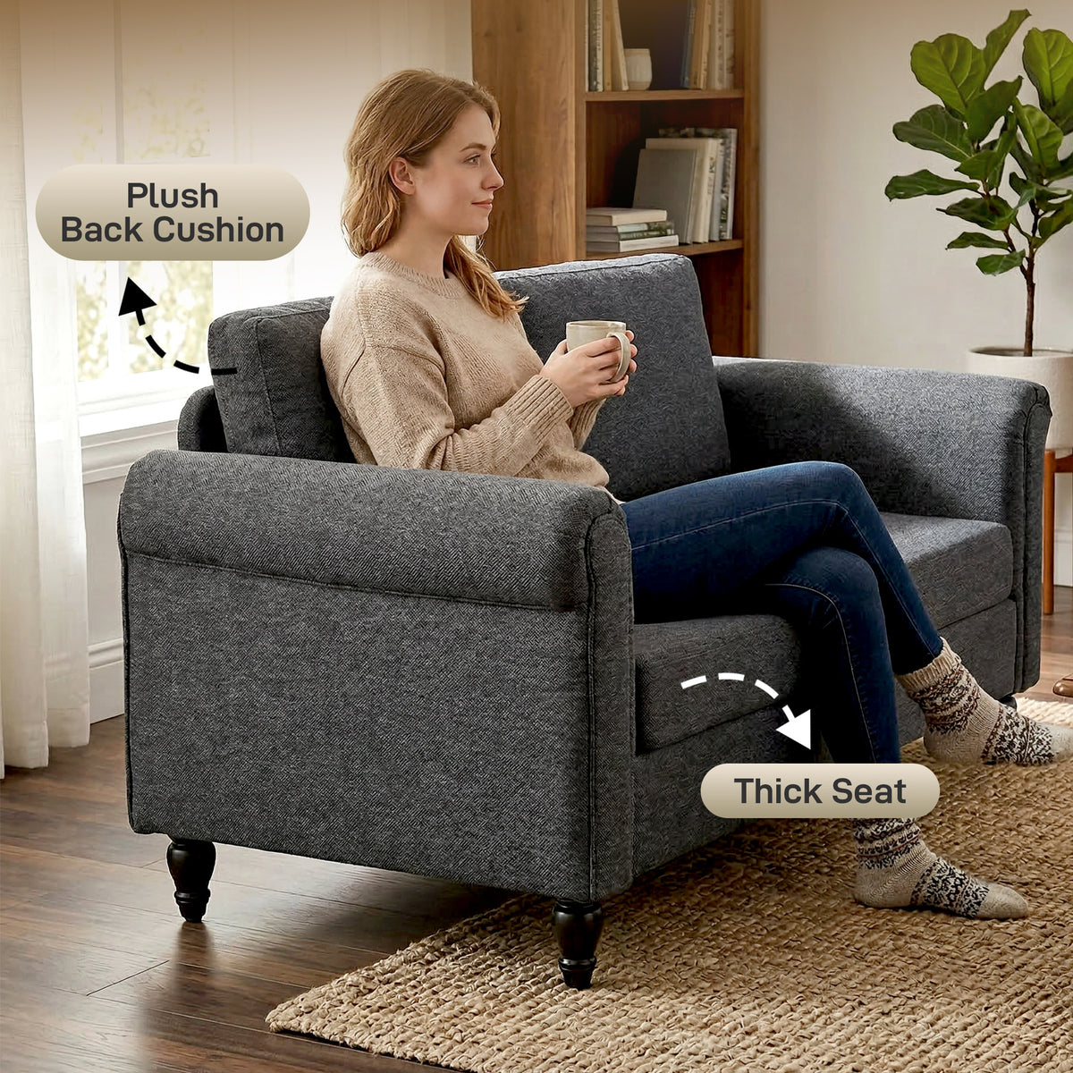 Loveseat Sofa - Dark Grey Chenille 57.9"-DECOROLALA