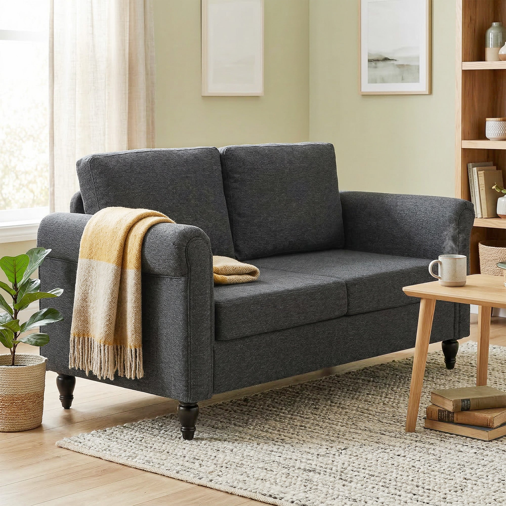Loveseat Sofa - Dark Grey Chenille 57.9"-DECOROLALA