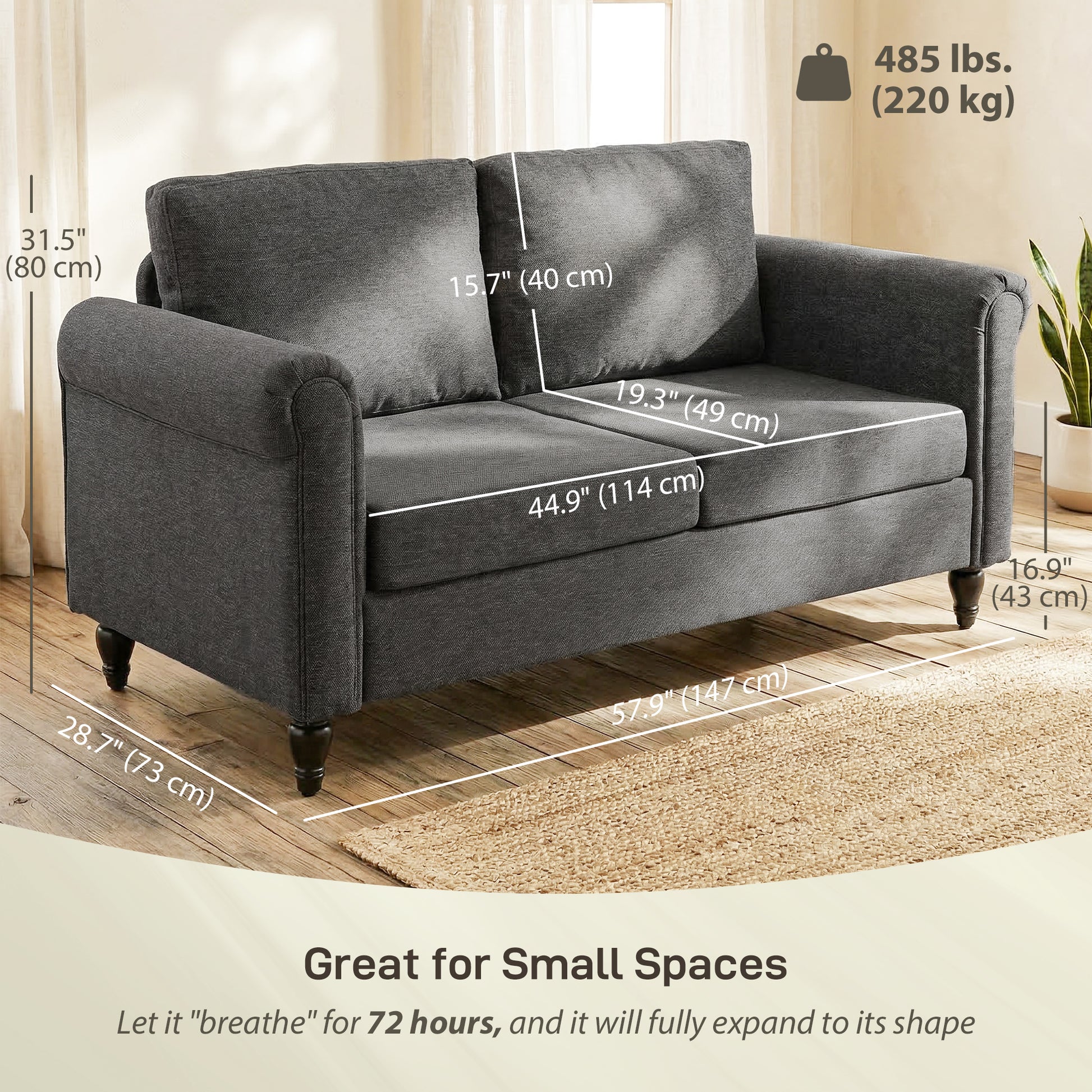Loveseat Sofa - Dark Grey Chenille 57.9"-DECOROLALA