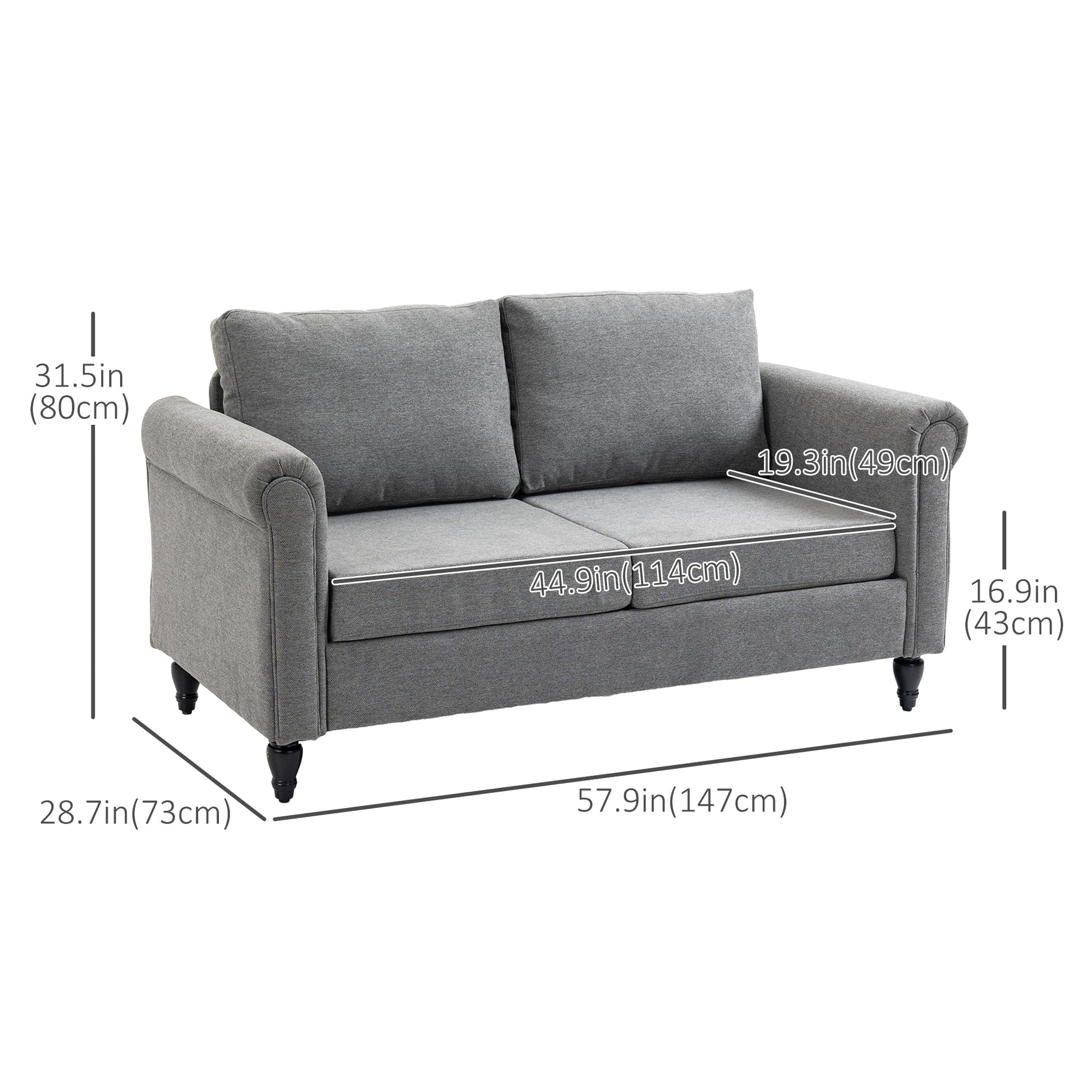 Loveseat Sofa - Dark Grey Chenille 57.9"-DECOROLALA