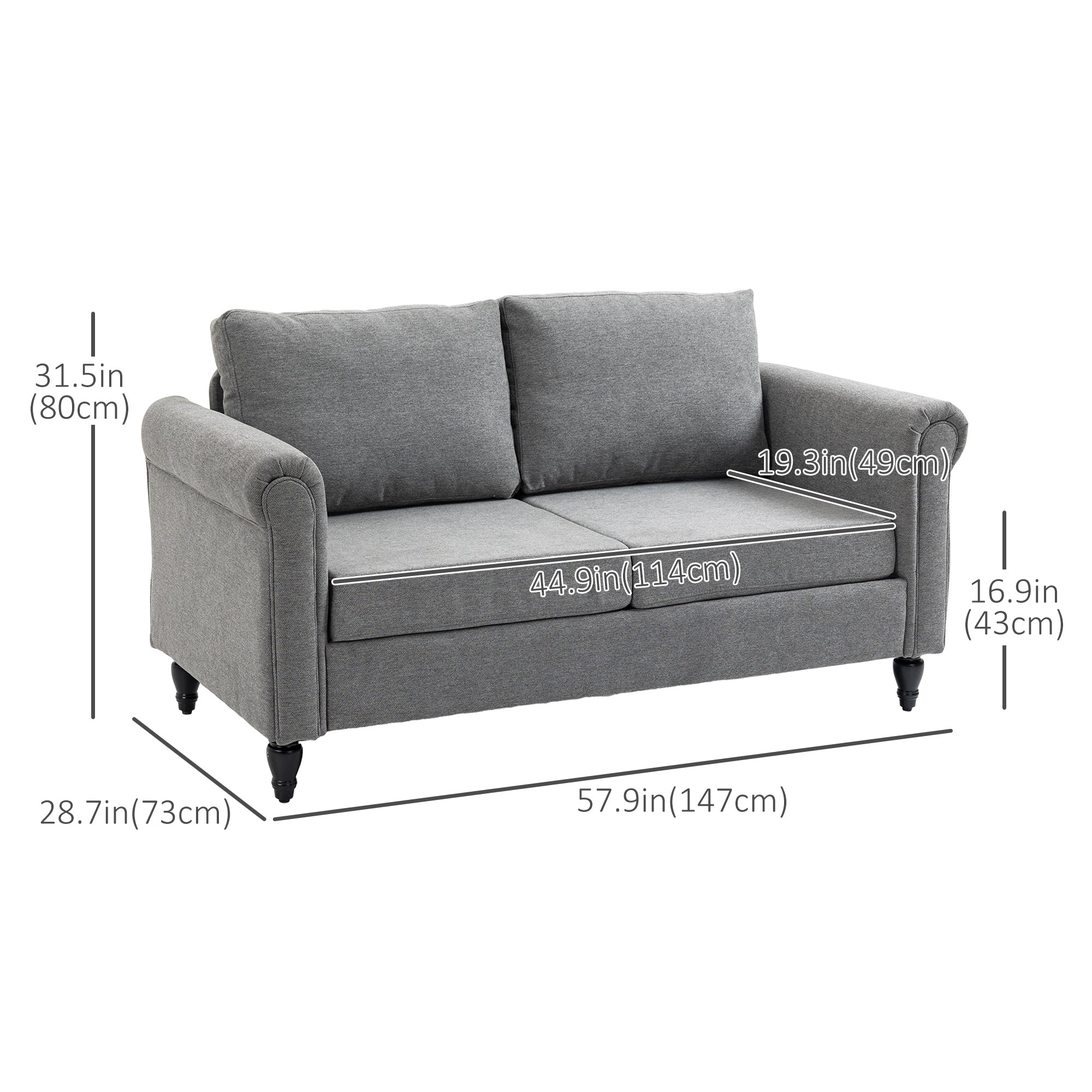 Loveseat Sofa - Dark Grey Chenille 57.9"-DECOROLALA