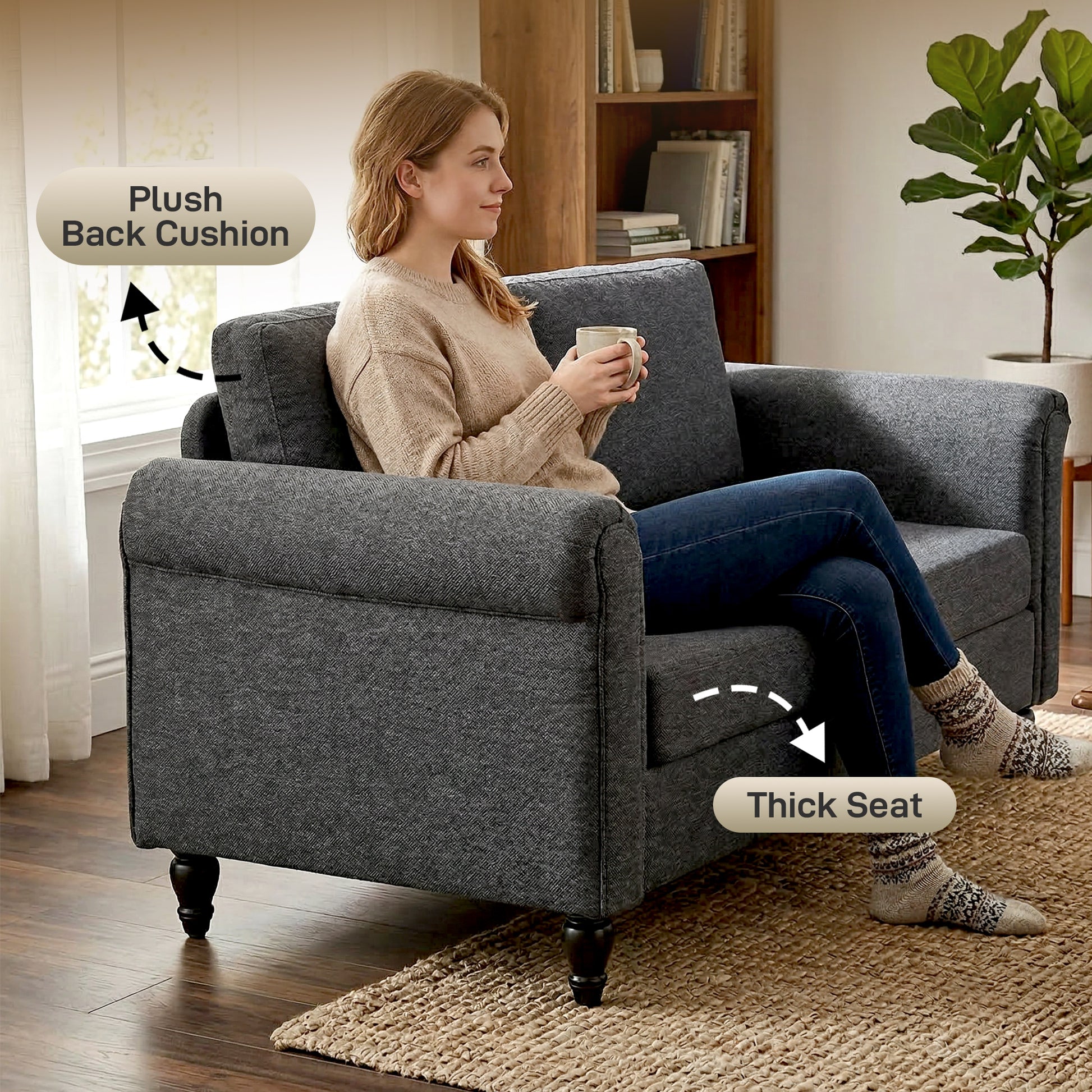 Loveseat Sofa - Dark Grey Chenille 57.9"-DECOROLALA