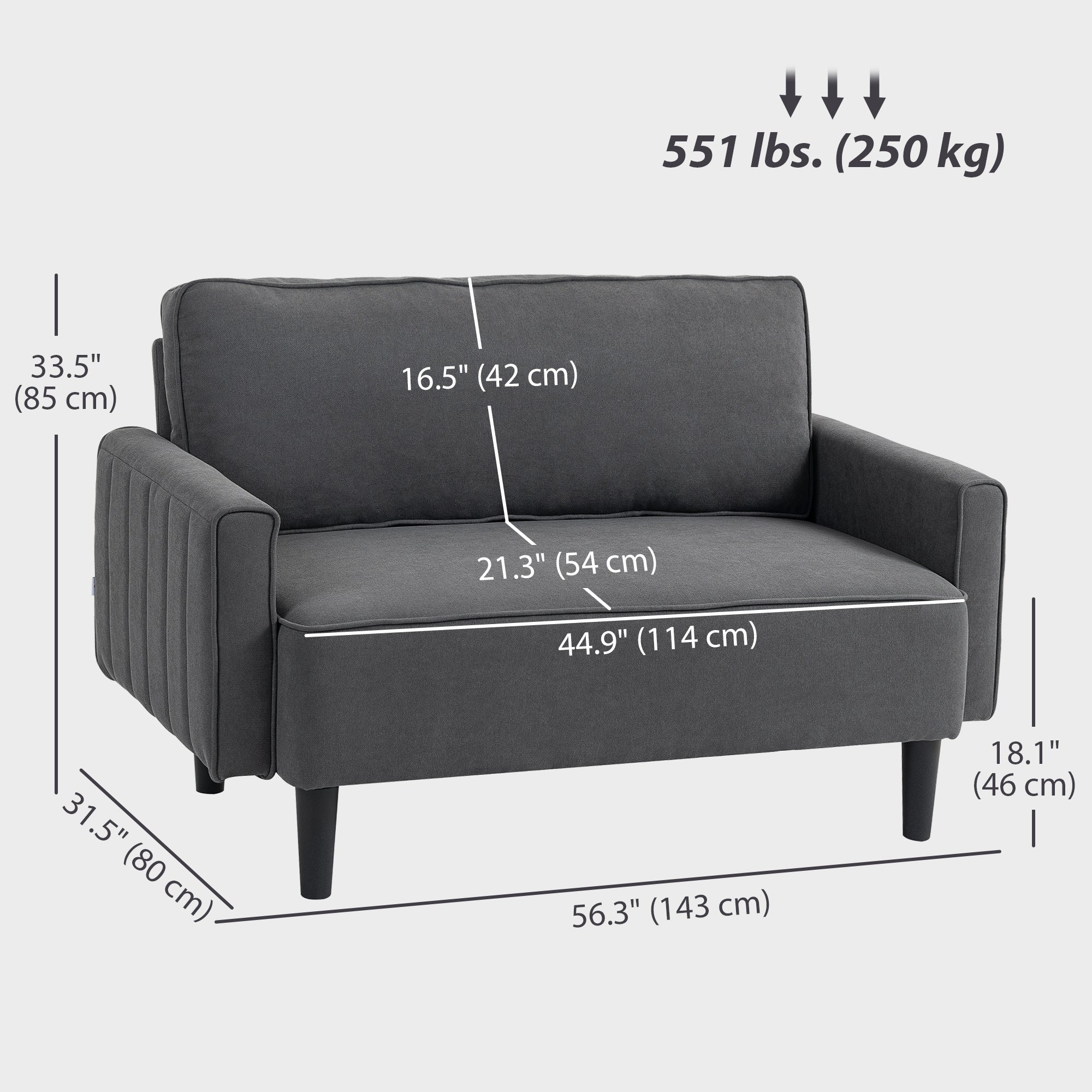 Loveseat Sofa - Dark Grey Linen 2 Seater-DECOROLALA