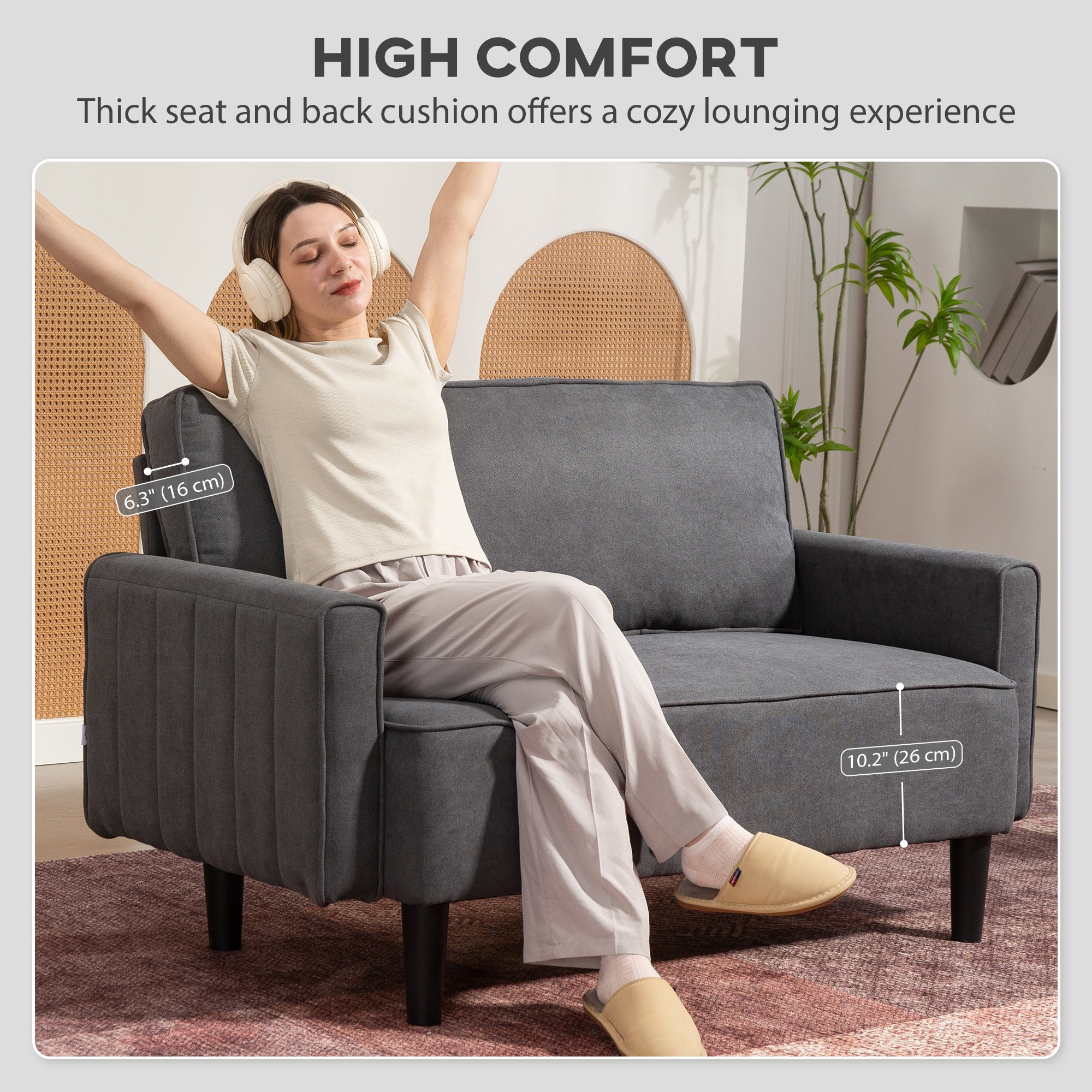 Loveseat Sofa - Dark Grey Linen 2 Seater-DECOROLALA