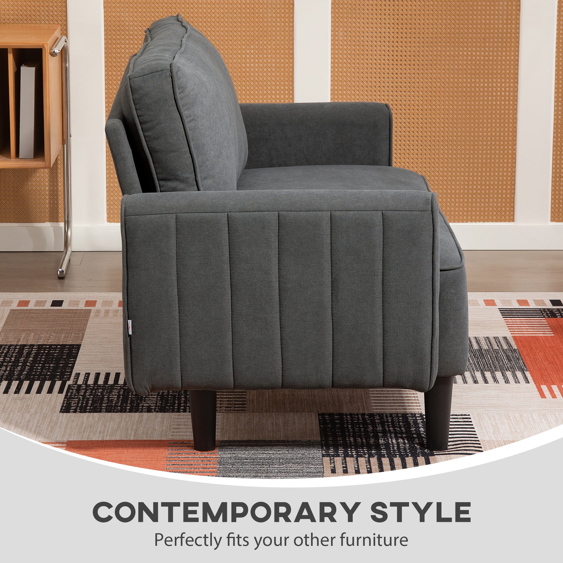 Loveseat Sofa - Dark Grey Linen 2 Seater-DECOROLALA