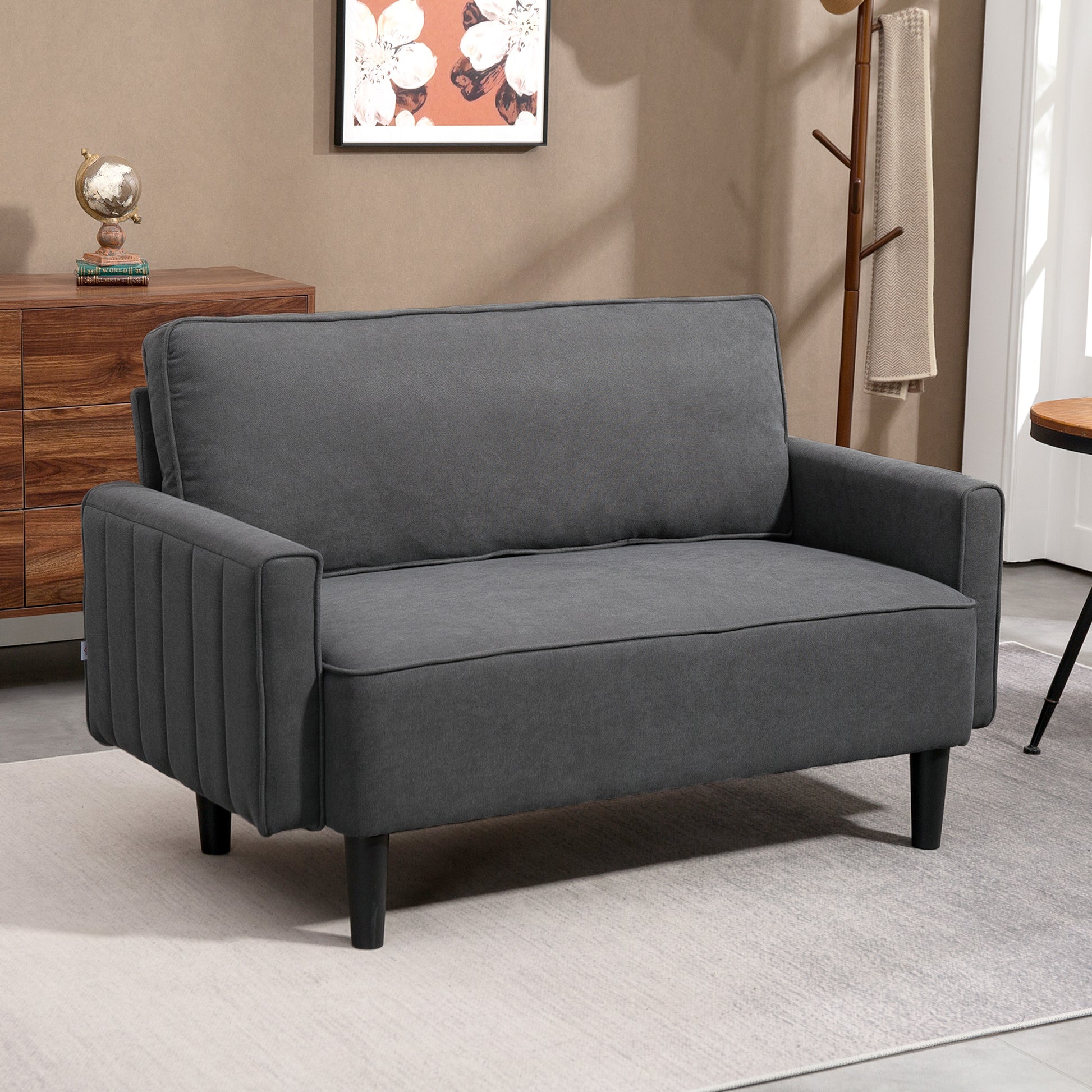 Loveseat Sofa - Dark Grey Linen 2 Seater-DECOROLALA