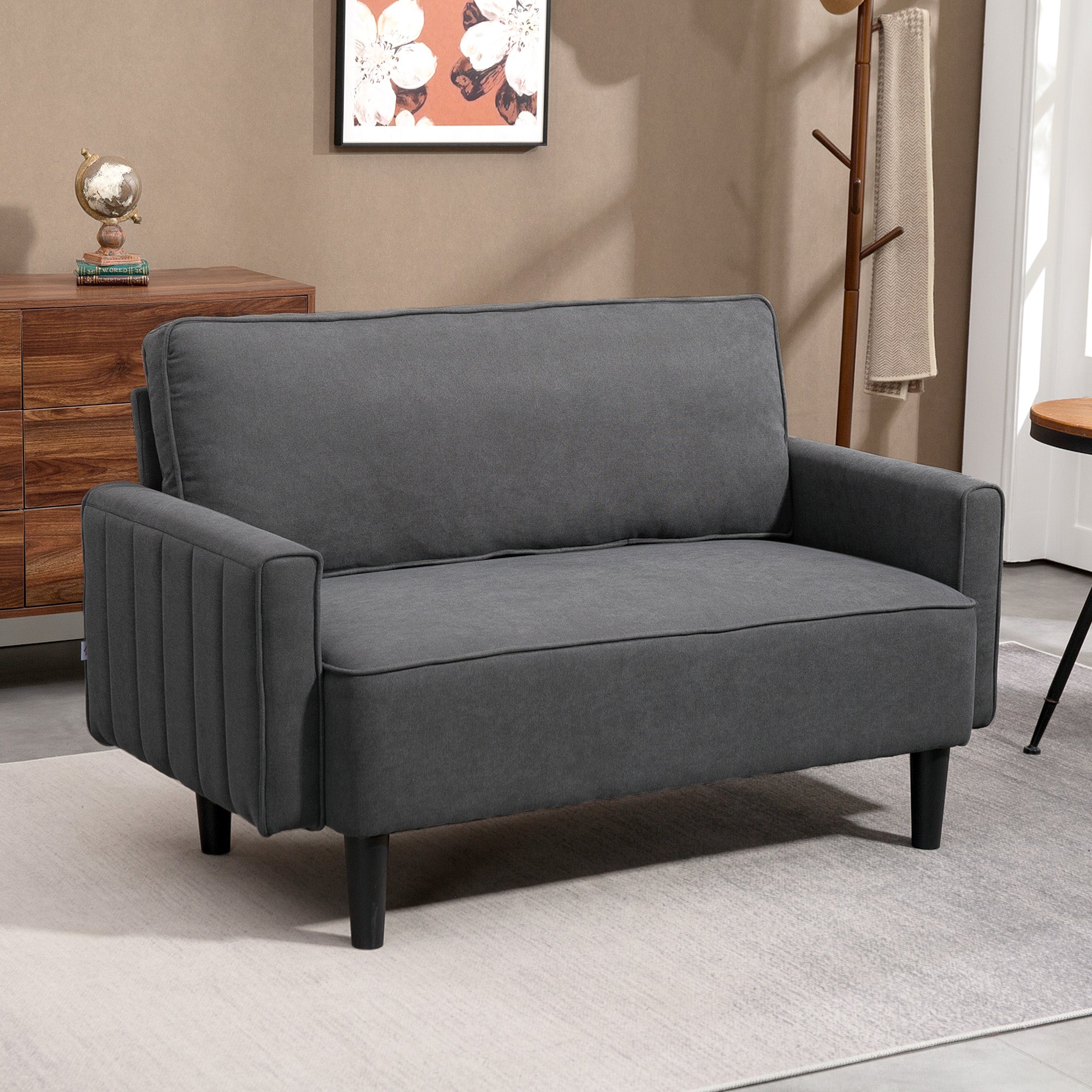 Loveseat Sofa - Dark Grey Linen 2 Seater-DECOROLALA