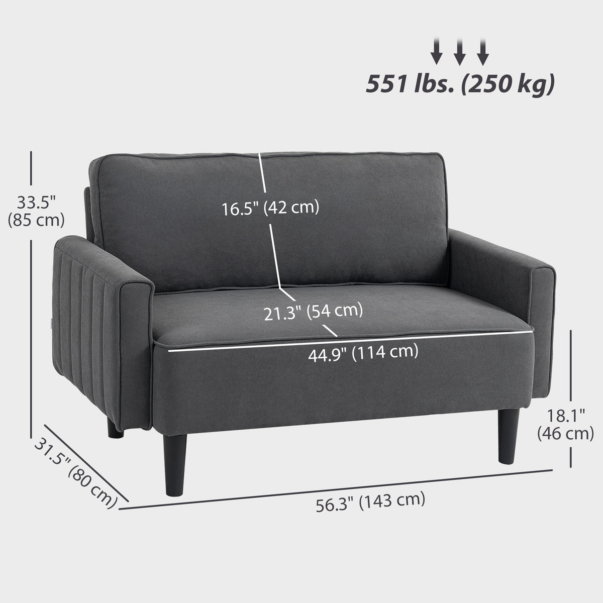 Loveseat Sofa - Dark Grey Linen 2 Seater-Loveseat Sofas-DECOROLALA