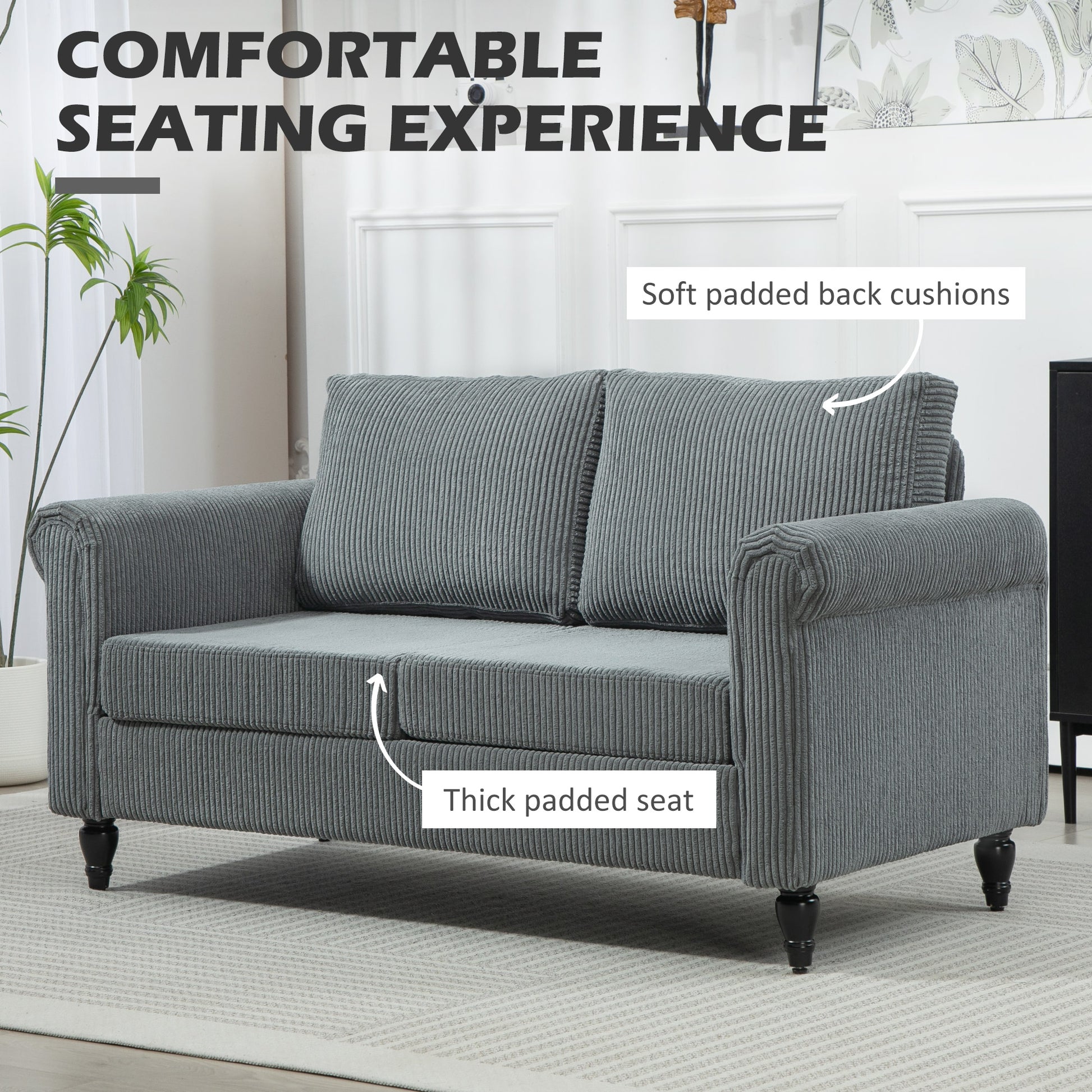 Loveseat Sofa - Grey Corduroy 2 Seater-DECOROLALA