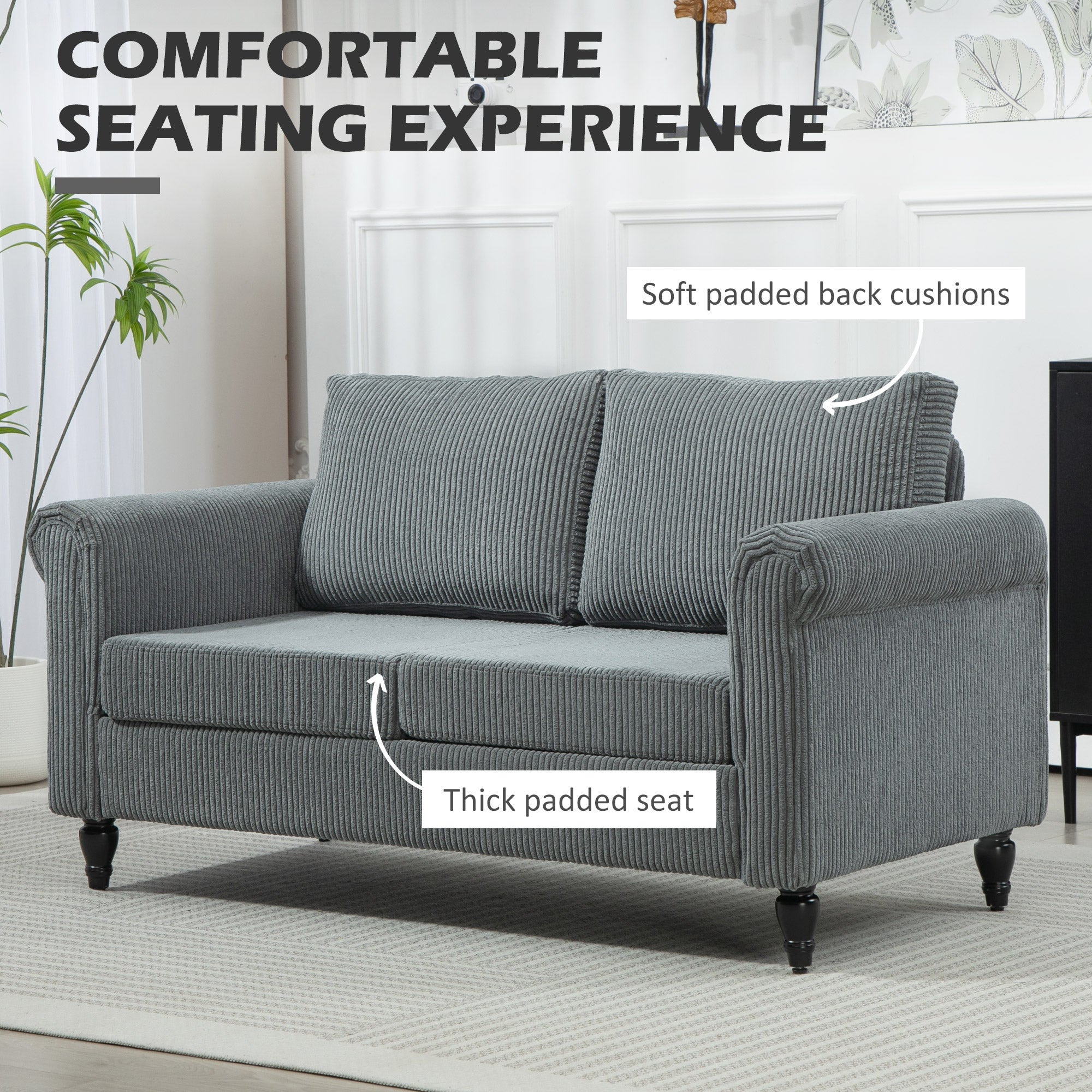 Loveseat Sofa - Grey Corduroy 2 Seater-DECOROLALA