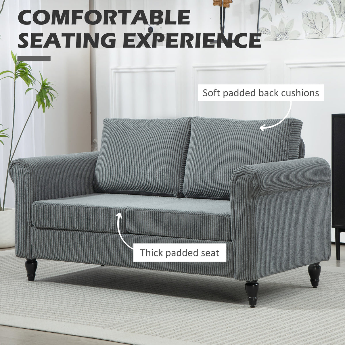 Loveseat Sofa - Grey Corduroy 2 Seater-DECOROLALA