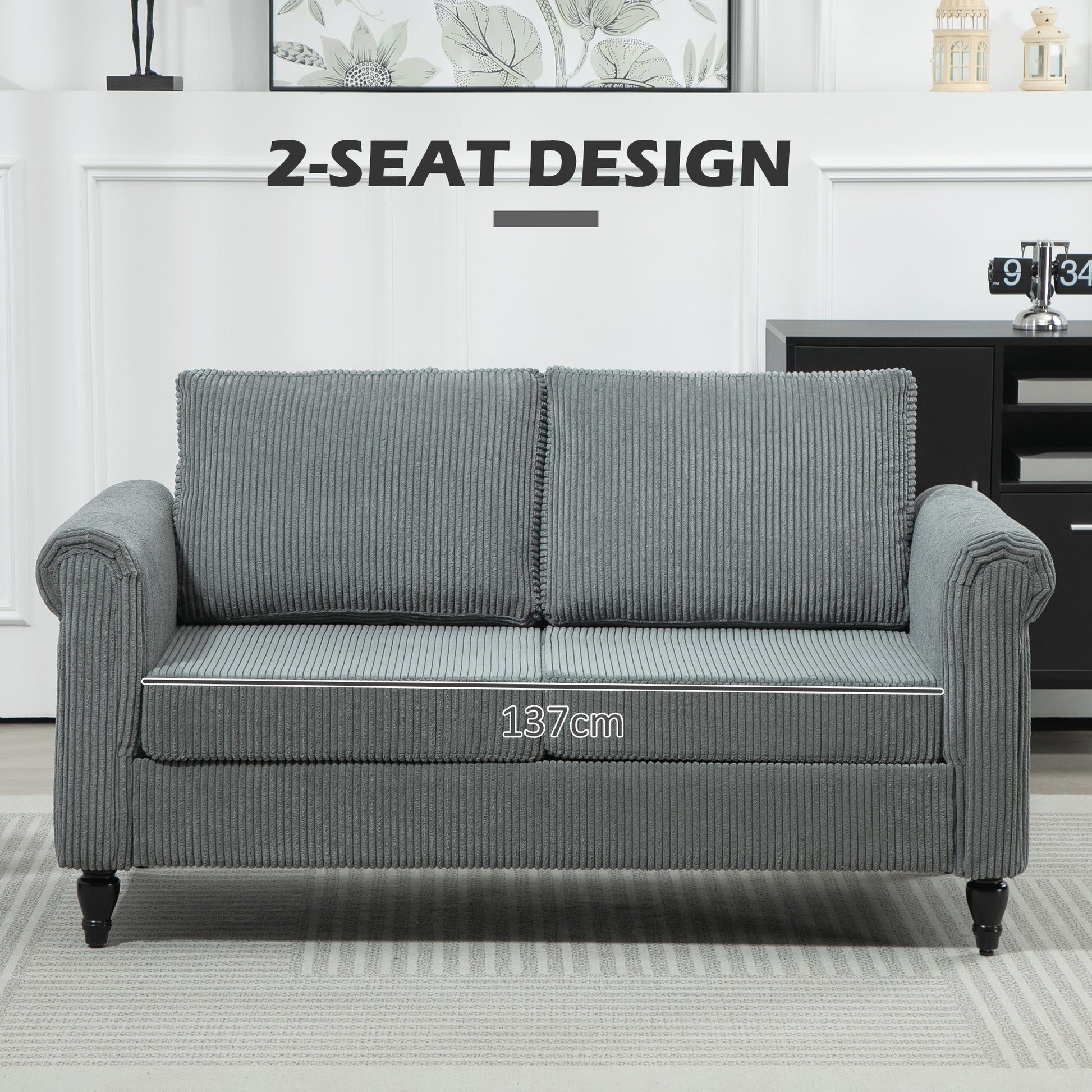 Loveseat Sofa - Grey Corduroy 2 Seater-DECOROLALA