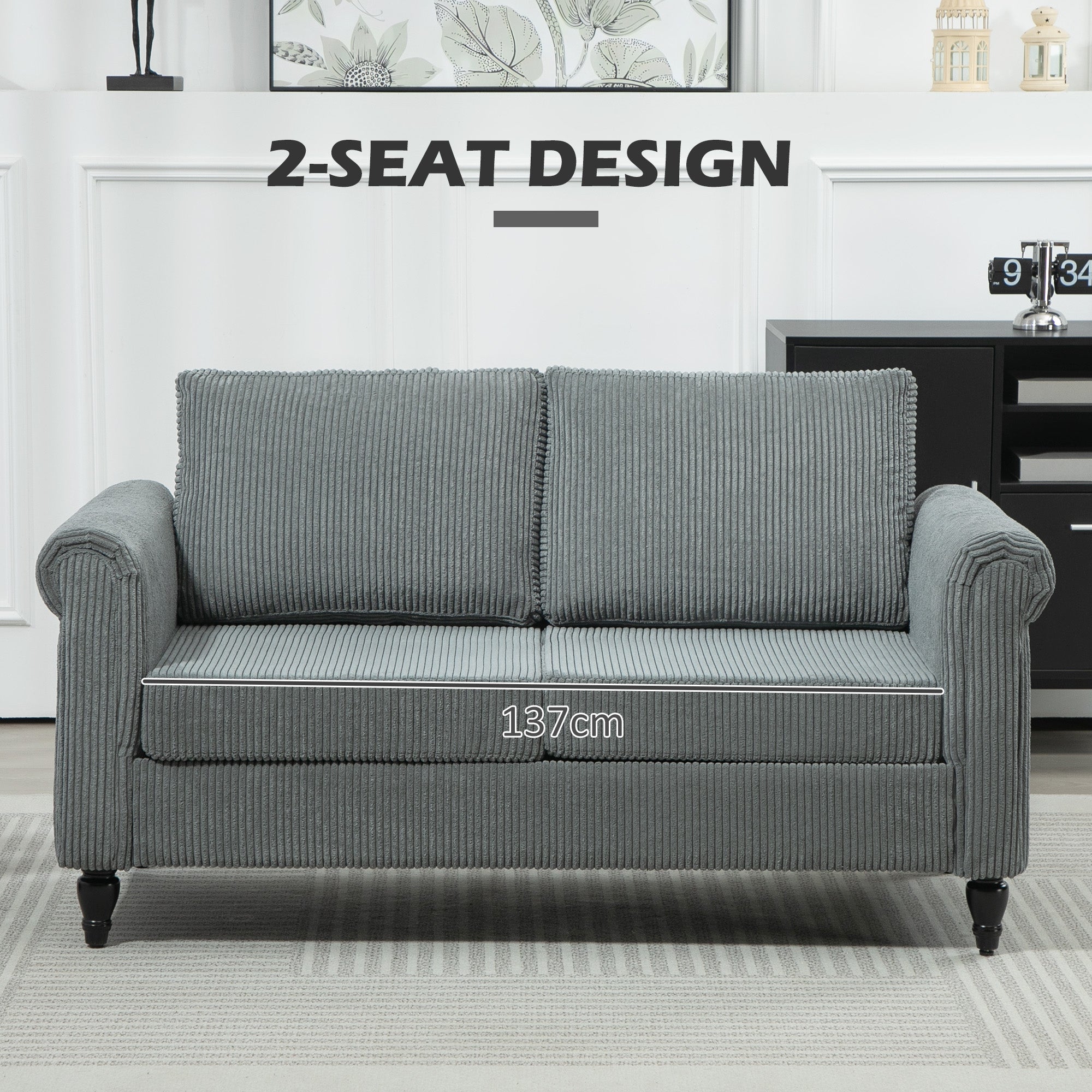 Loveseat Sofa - Grey Corduroy 2 Seater-DECOROLALA