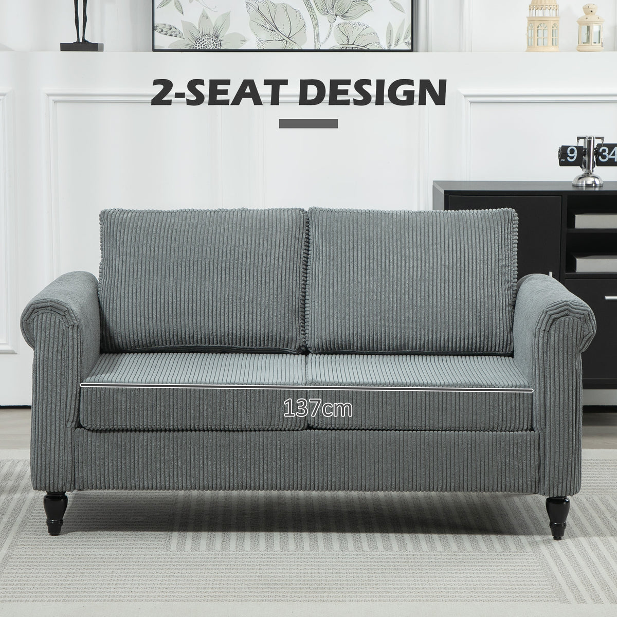 Loveseat Sofa - Grey Corduroy 2 Seater-DECOROLALA