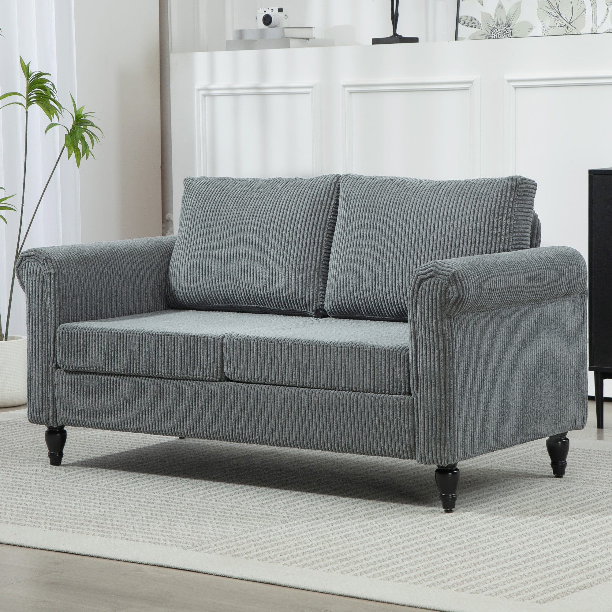 Loveseat Sofa - Grey Corduroy 2 Seater-DECOROLALA