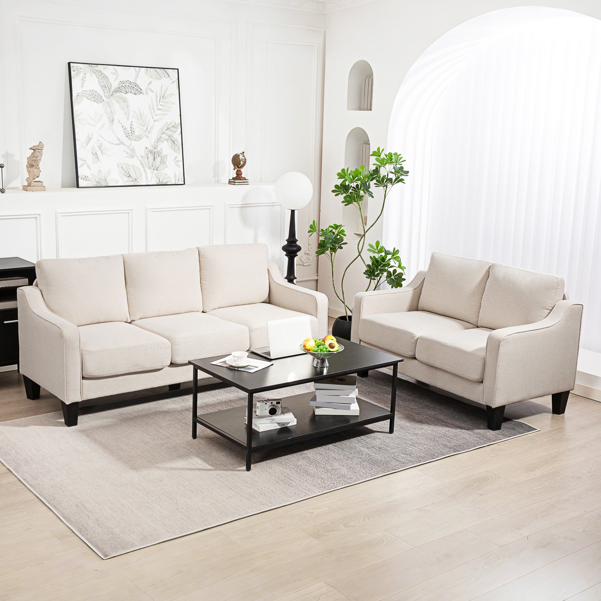 Loveseat Sofa - Linen Pocket Spring Charcoal Grey 53.5"-DECOROLALA