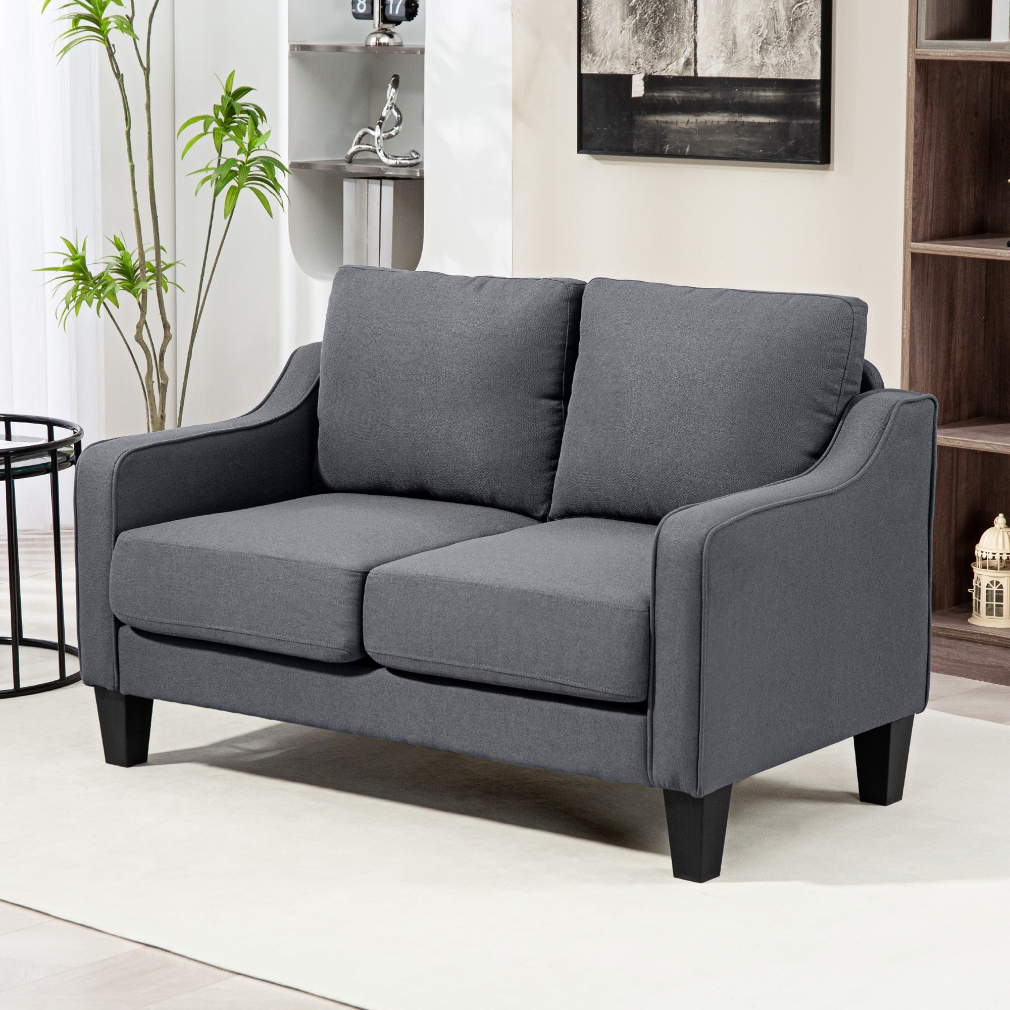 Loveseat Sofa - Linen Pocket Spring Charcoal Grey 53.5"-DECOROLALA