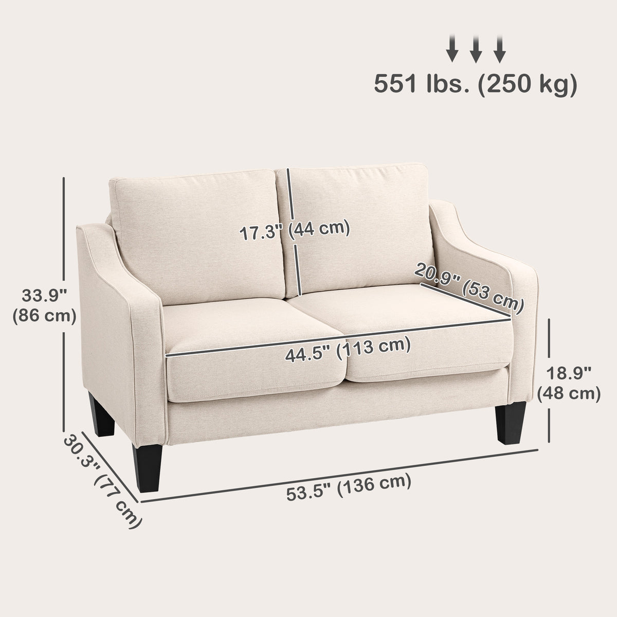 Loveseat Sofa - Linen Pocket Spring Charcoal Grey 53.5"-DECOROLALA